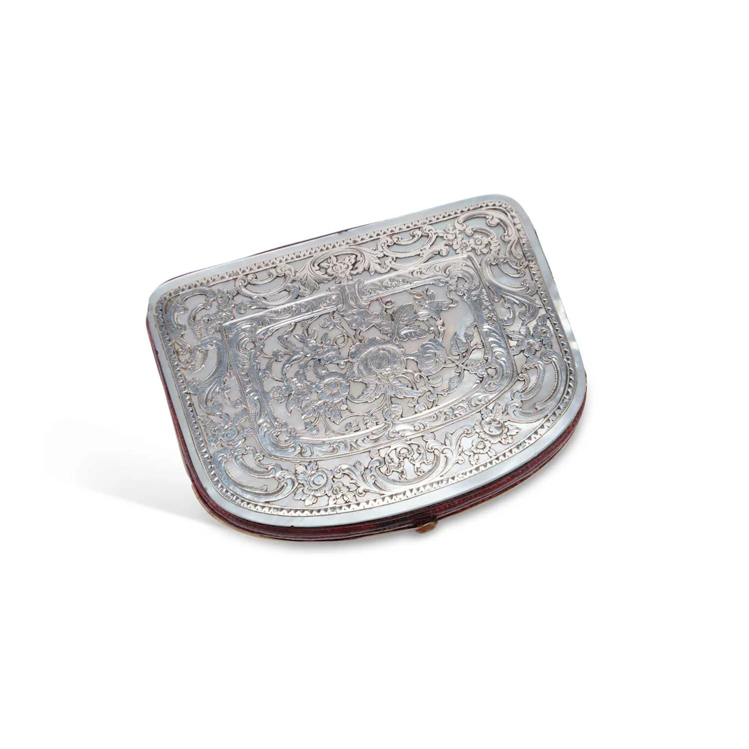 A FRENCH MOTHER-OF-PEARL AND SILVER MOUNTED PURSE