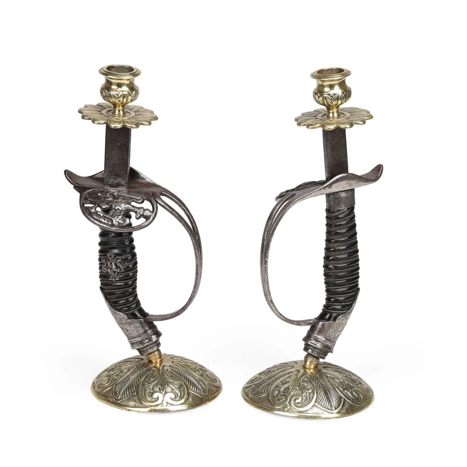 A PAIR OF IMPERIAL GERMAN SWORD-HILT CANDLESTICKS LATE 19TH/ EARLY 20TH CENTURY