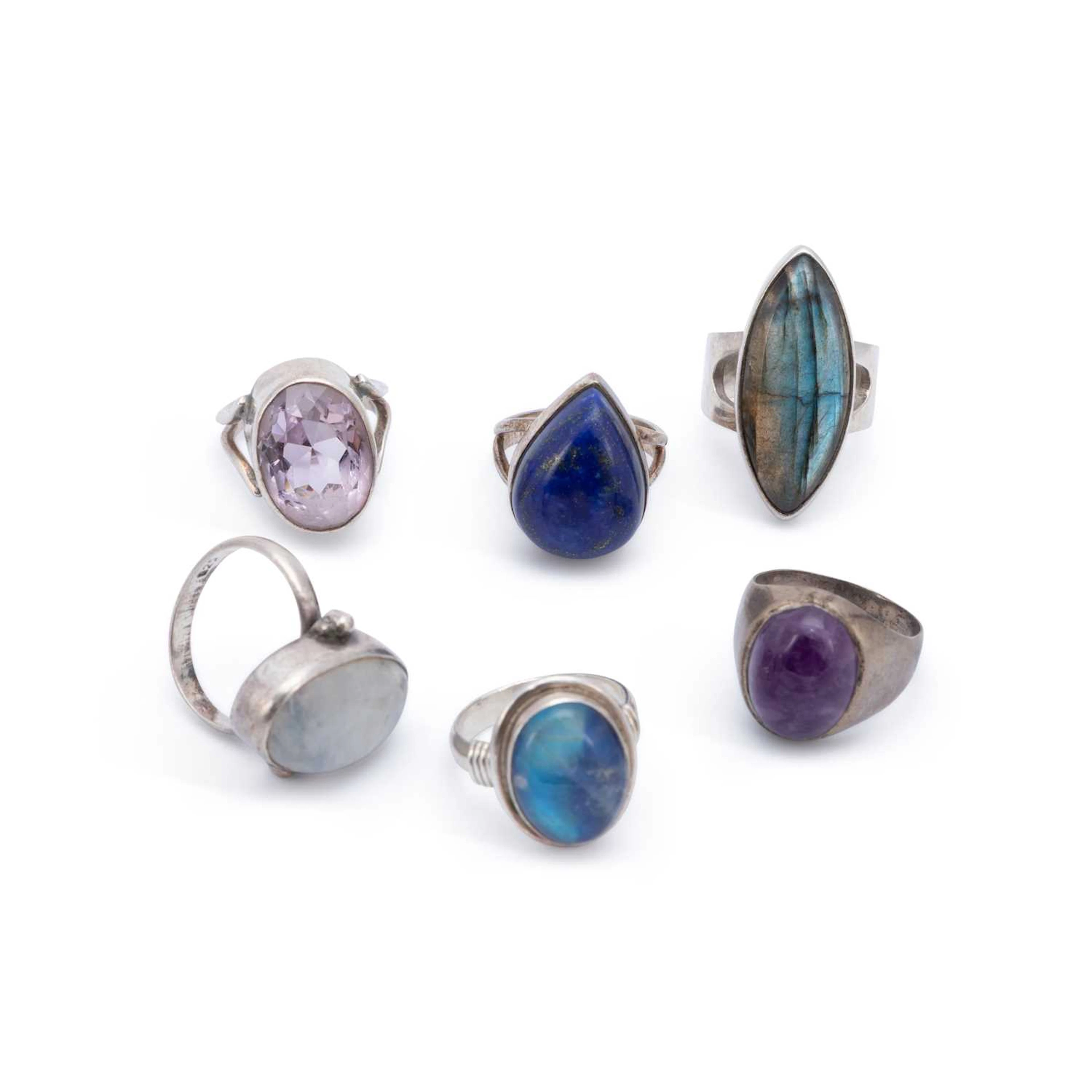 A COLLECTION OF SILVER GEM-SET RINGS