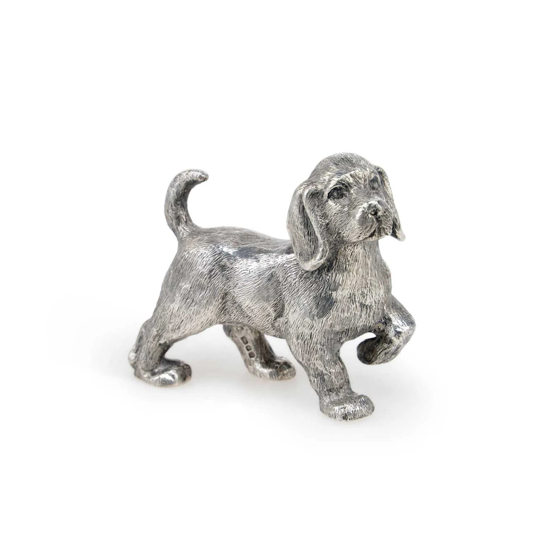 AN ELIZABETH II SILVER MODEL OF A BEAGLE
