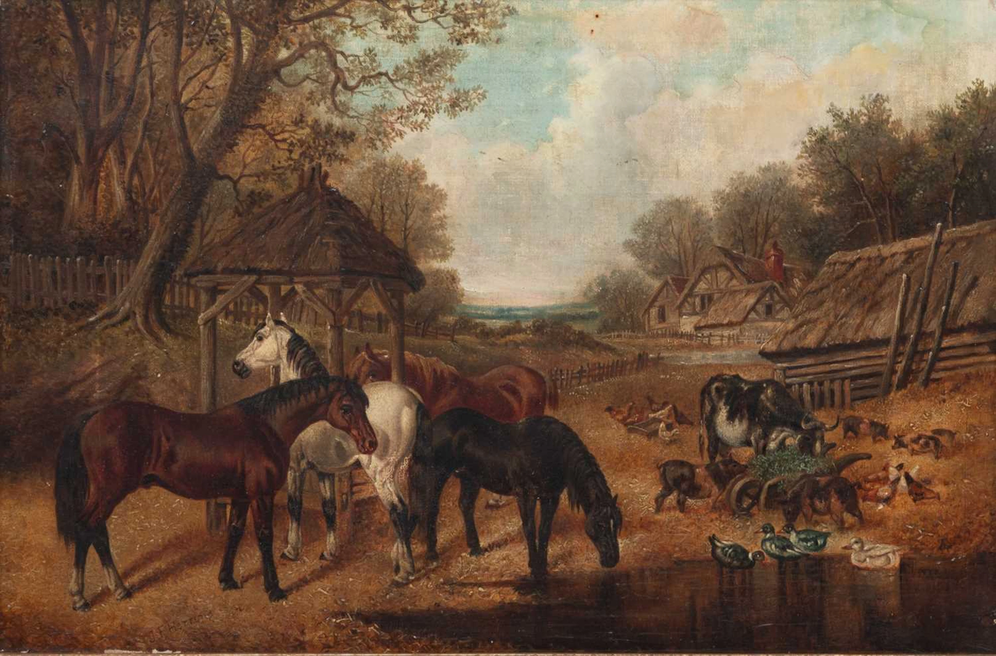 ATTRIBUTED TO JOHN FREDERICK HERRING JUNIOR (1820-1907) HORSES WATERING