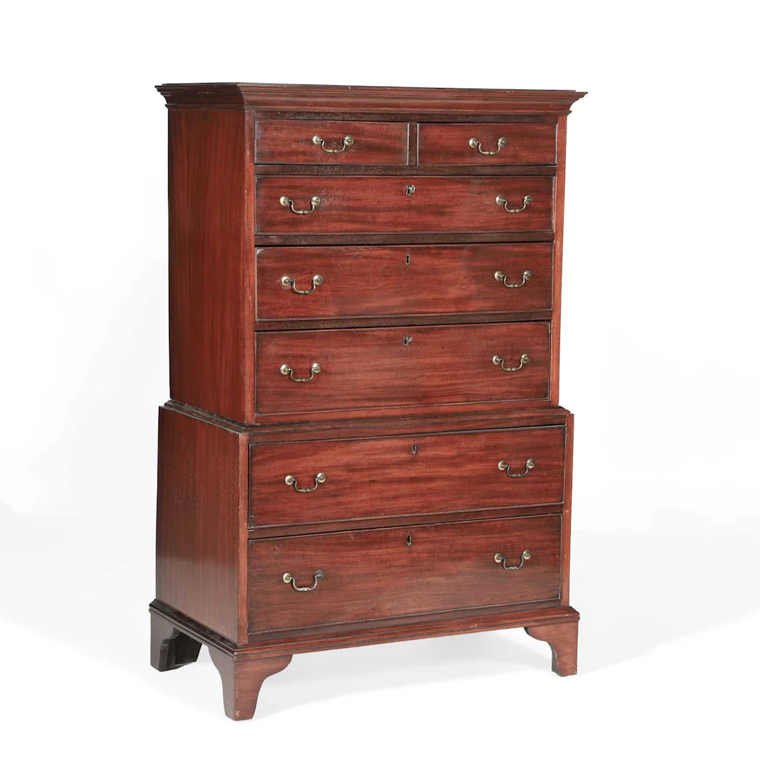 A GEORGE III MAHOGANY CHEST ON CHEST OF SMALL PROPORTIONS