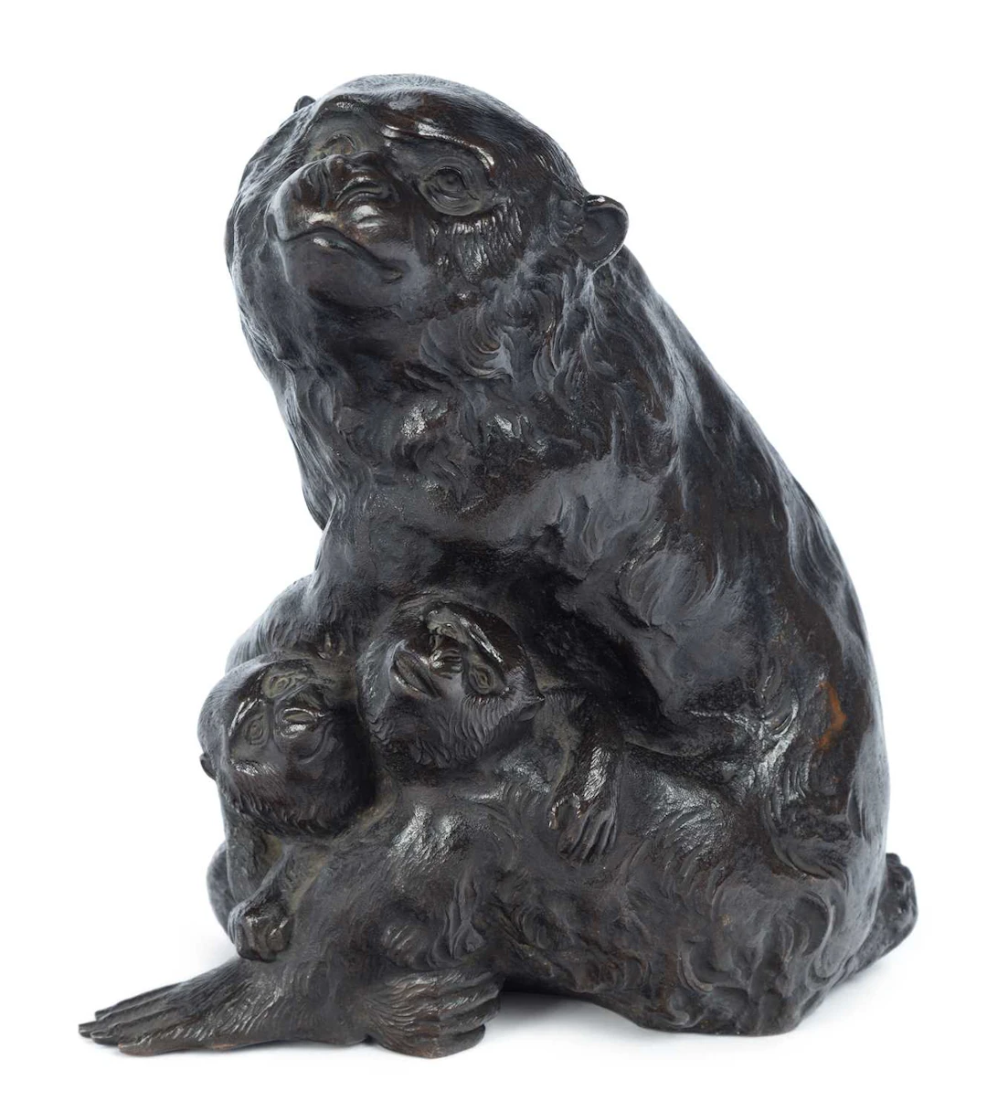 A JAPANESE BRONZE GROUP OF MONKEYS MEIJI PERIOD