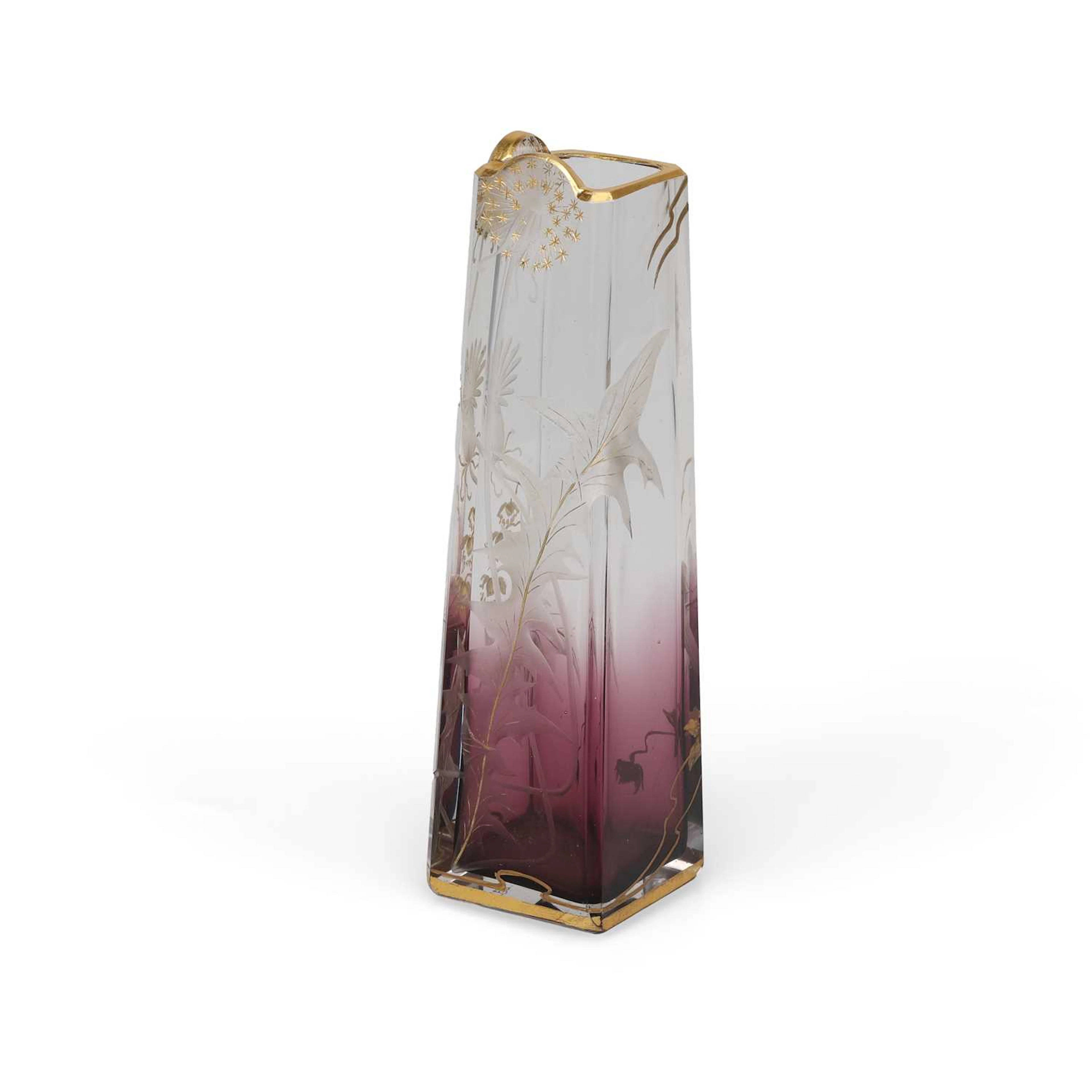 AN ART NOUVEAU BOHEMIAN CARVED AND GILT GLASS VASE PROBABLY BY MOSER