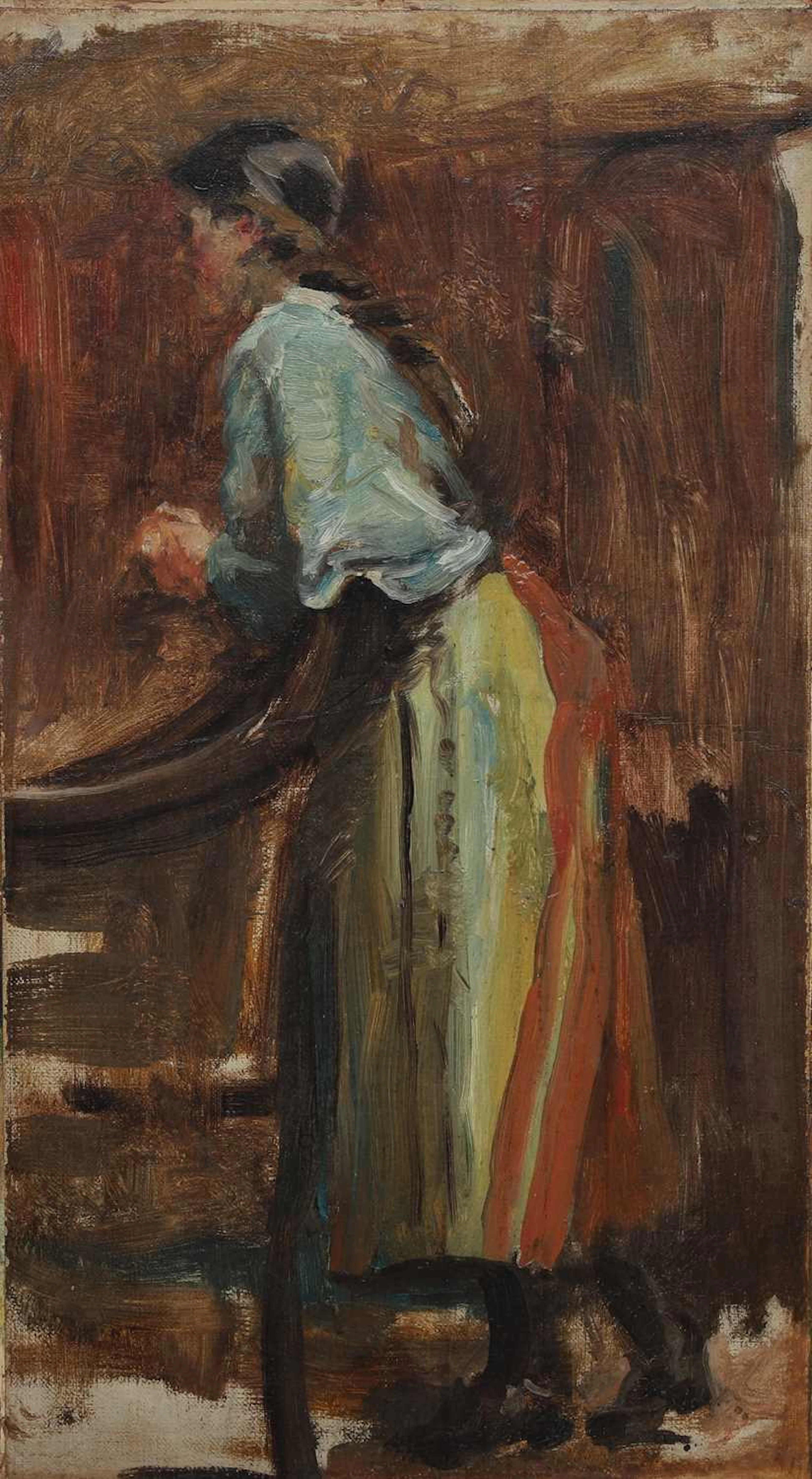 WILLIAM CHRISTIAN SYMONS (1845-1911) STUDY OF A GIRL LEANING ON A CHAIR