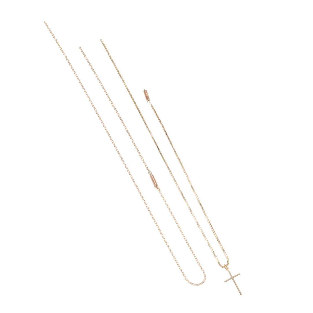 A 9 CARAT GOLD CROSS PENDANT AND TWO CHAINS
