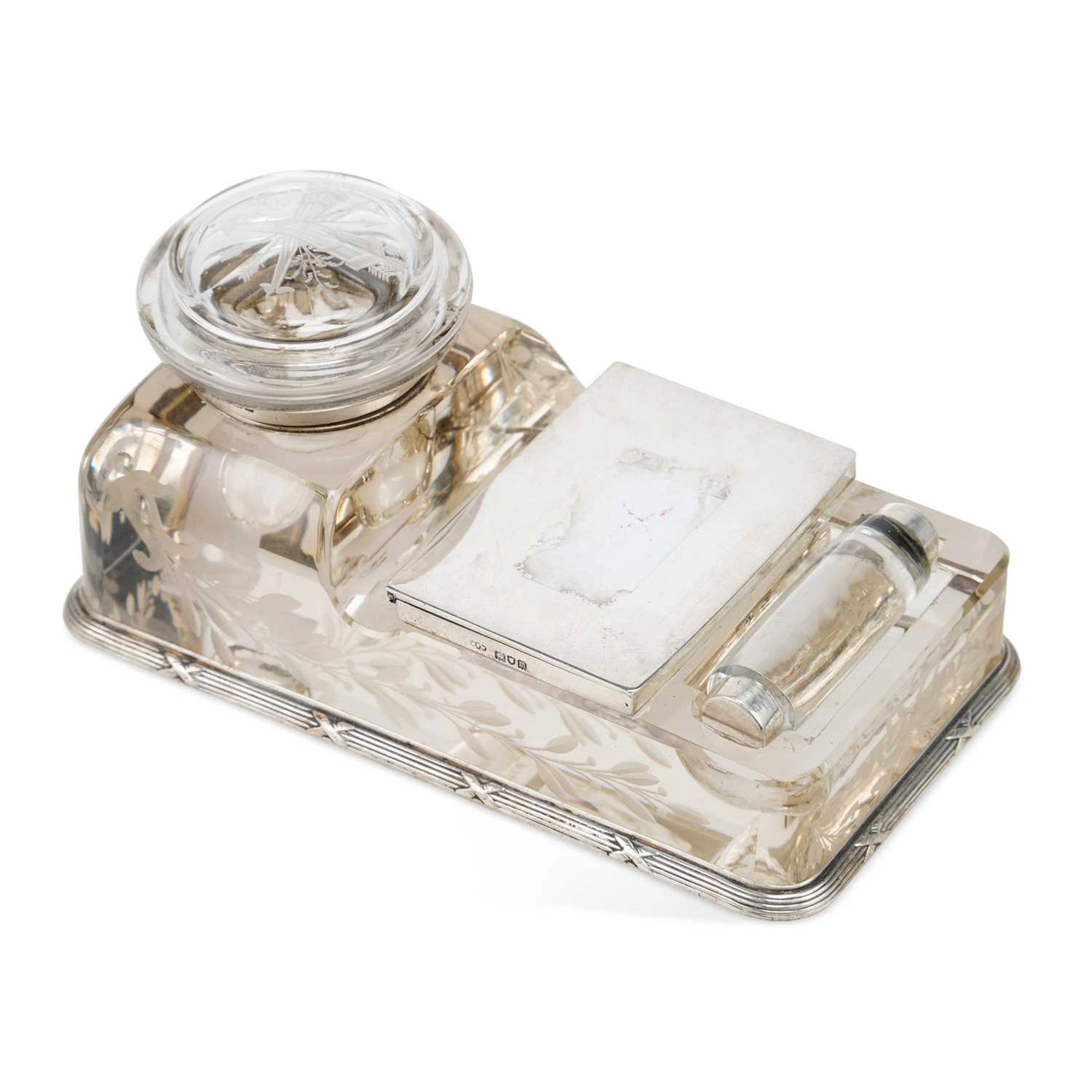 AN EDWARDIAN SILVER-MOUNTED CUT-GLASS DESK STAND