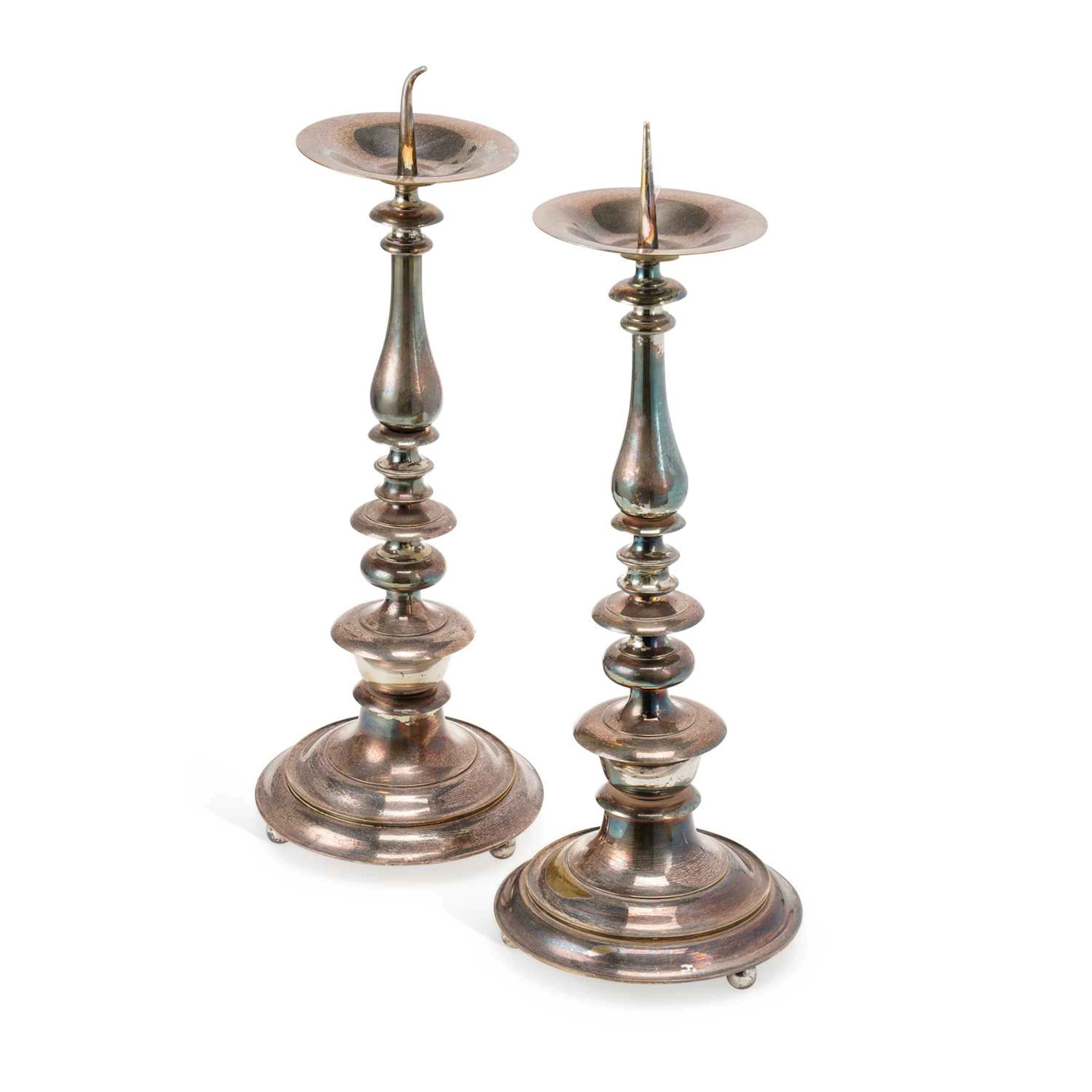 A PAIR OF LARGE 20TH CENTURY SILVER-PLATED PICKET STICKS