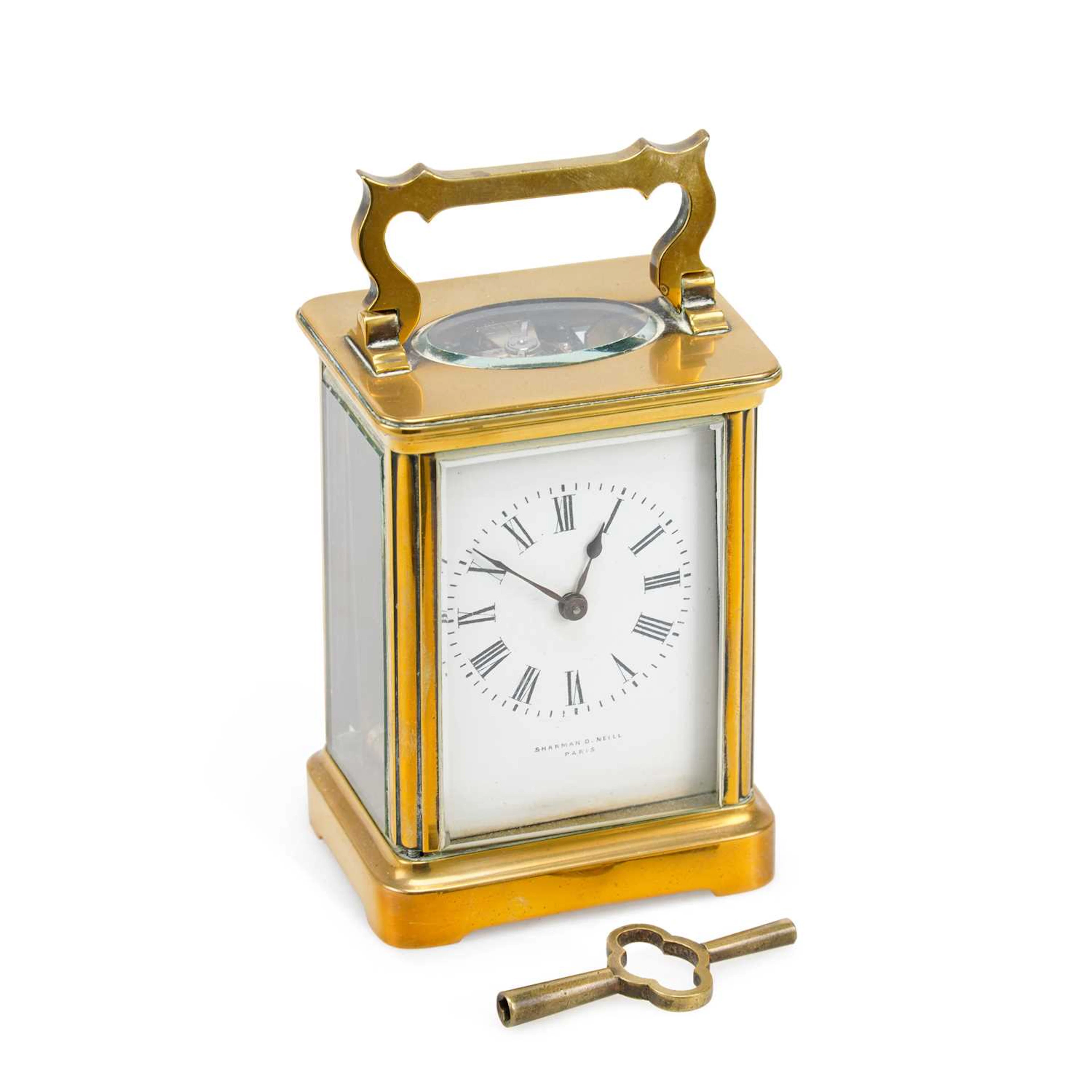 A FRENCH BRASS CARRIAGE TIMEPIECE