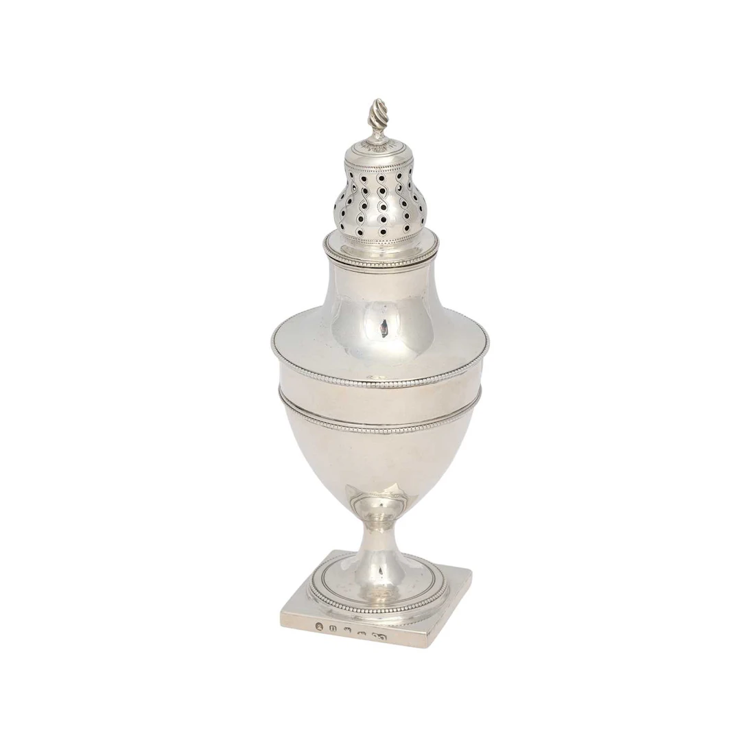 A GEORGE III SILVER CASTER