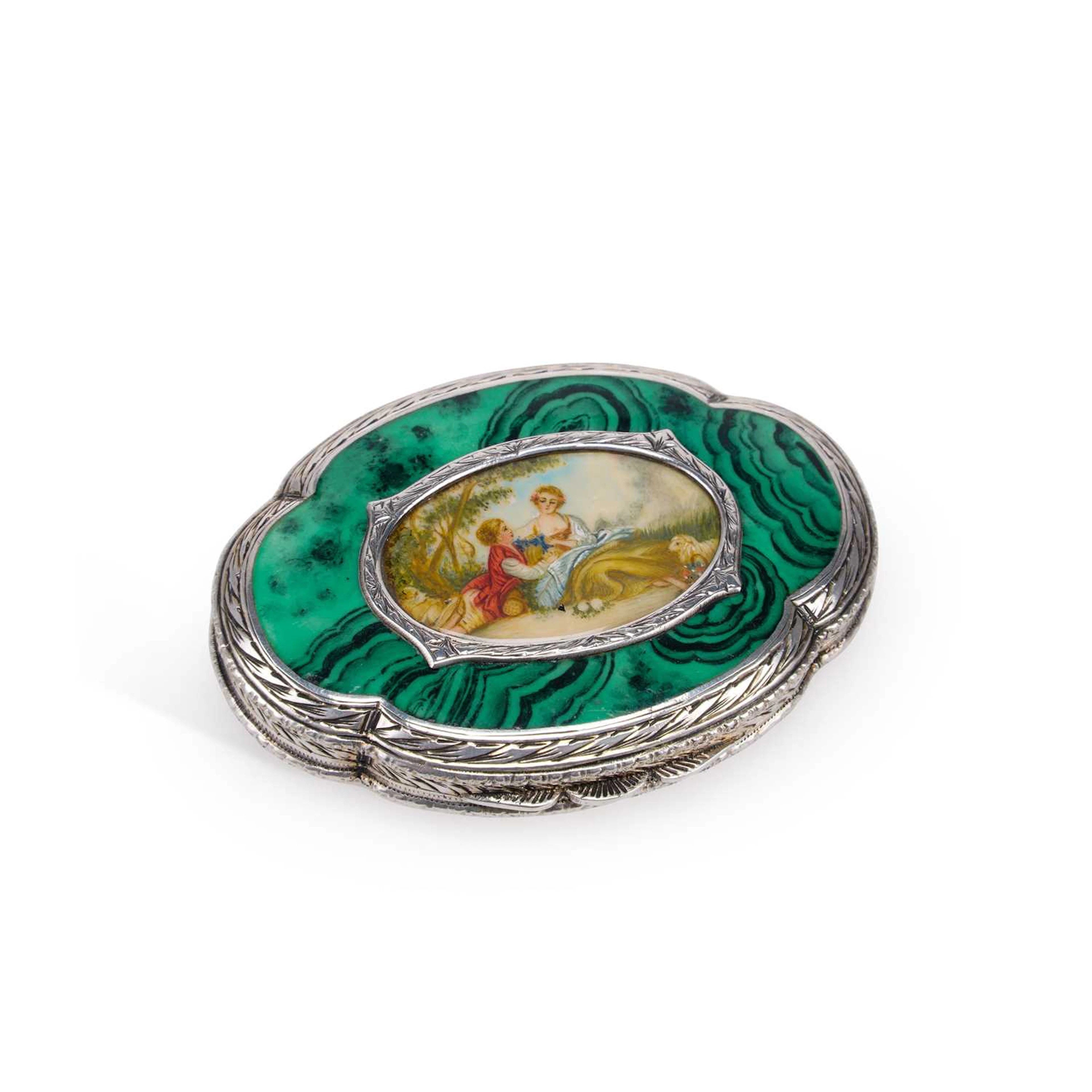 A FRENCH SILVER, SILVER-GILT AND ENAMEL COMPACT