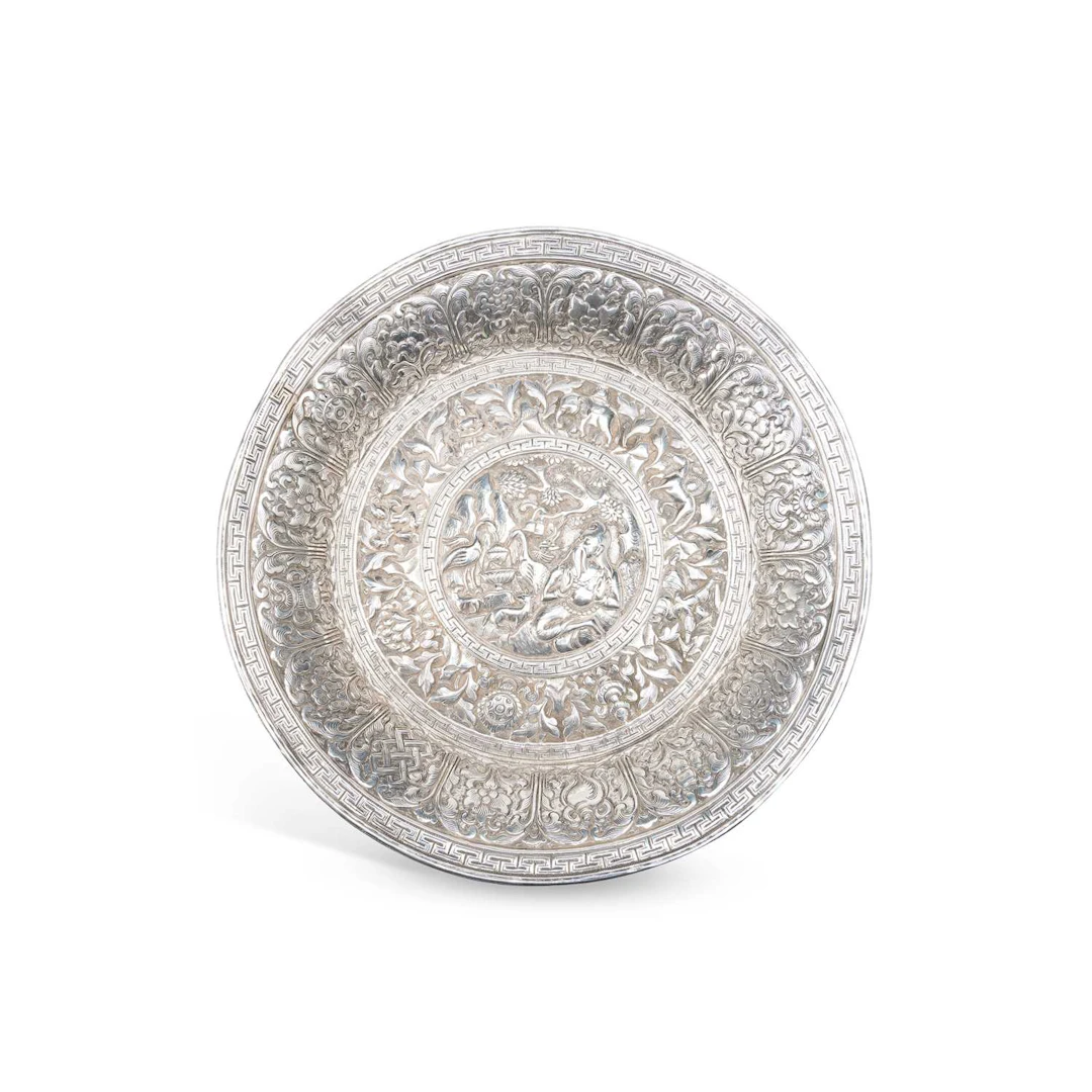 AN INDIAN SILVER DISH
