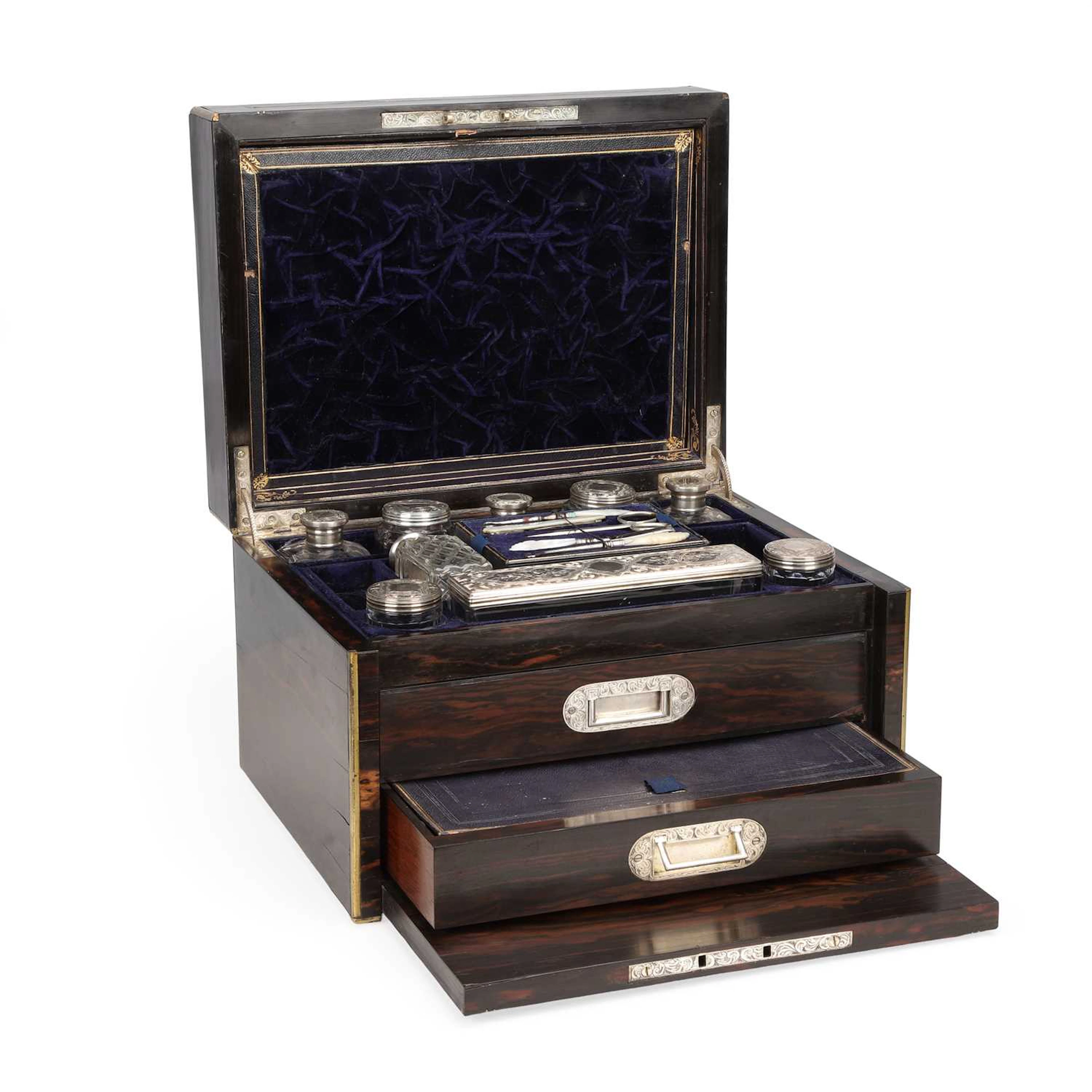 A VICTORIAN BRASS BOUND COROMANDEL TRAVELLING TOILET BOX DULEEP SINGH INTEREST