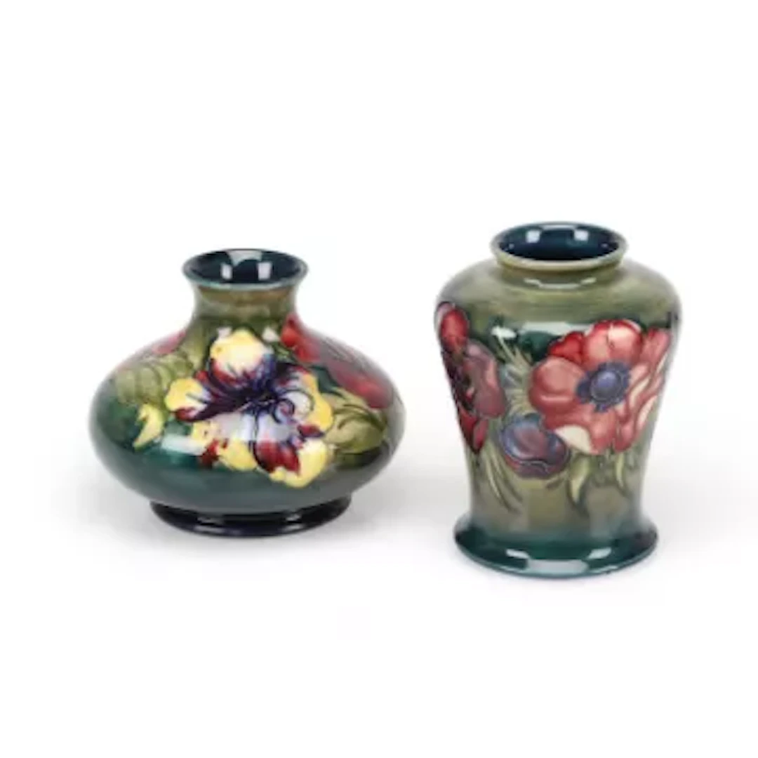 A MOORCROFT 'ANEMONE' VASE AND A 'HIBISCUS' VASE
