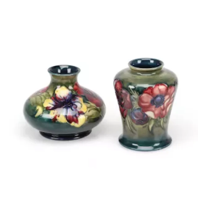 A MOORCROFT 'ANEMONE' VASE AND A 'HIBISCUS' VASE