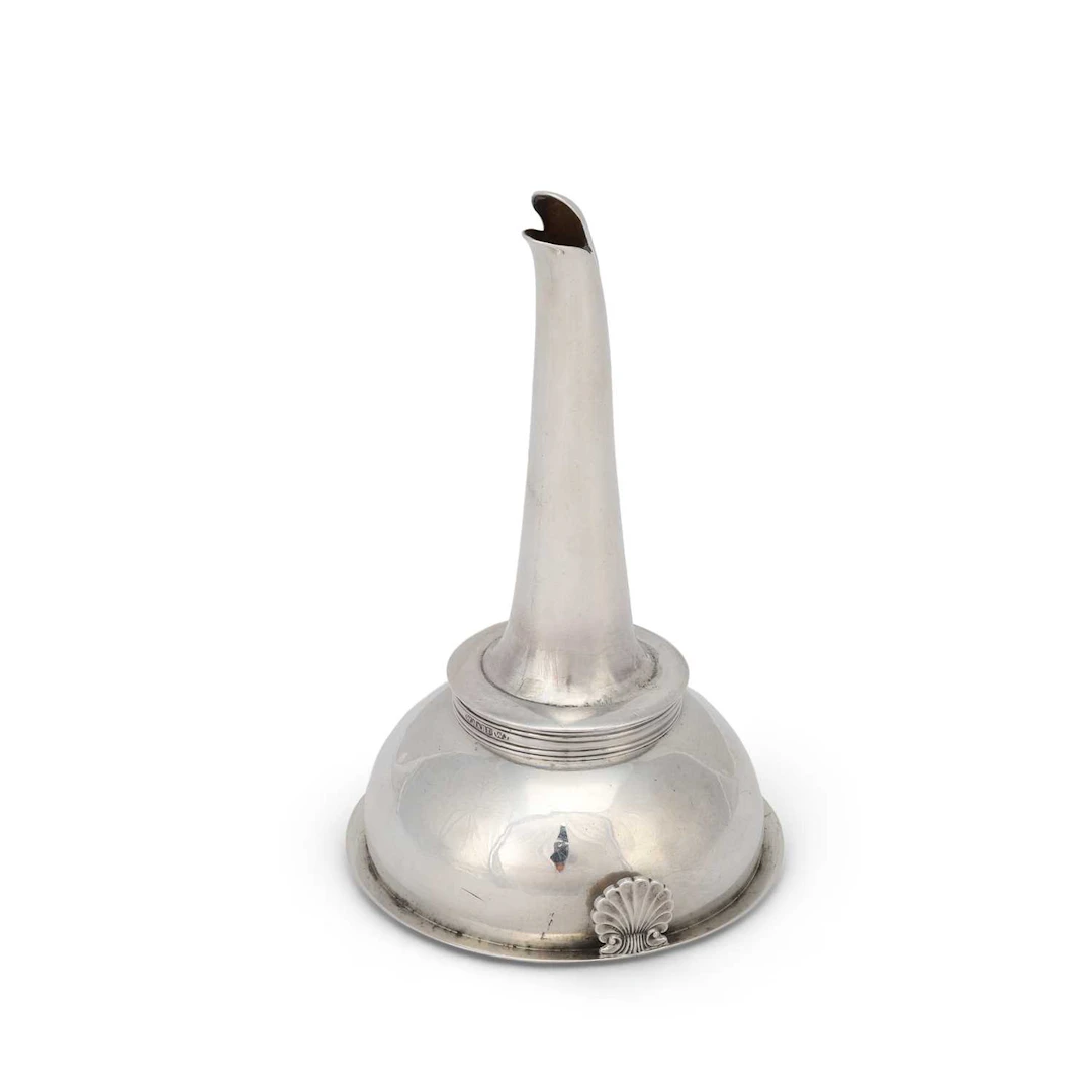 A 19TH CENTURY SILVER SCOTTISH WINE FUNNEL