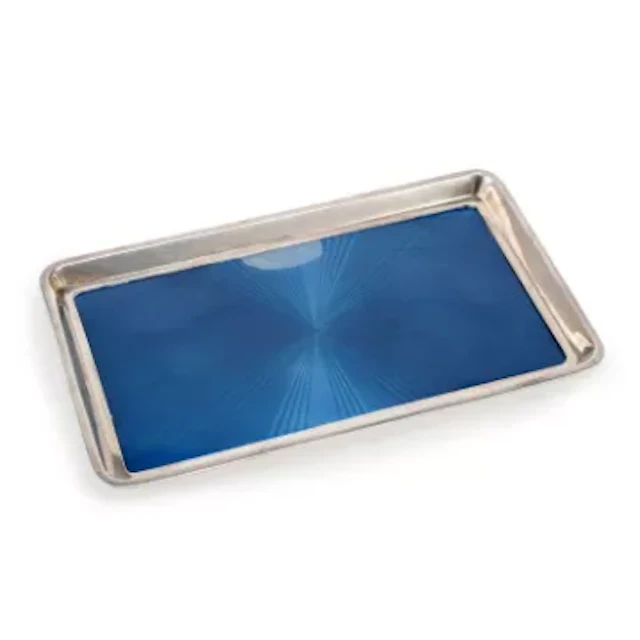 A GEORGE V SILVER AND ENAMEL TRAY