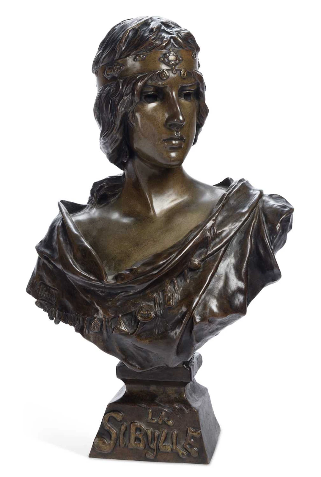 AN EMMANUEL VILLANIS BRONZE BUST OF LA SIBYLLE