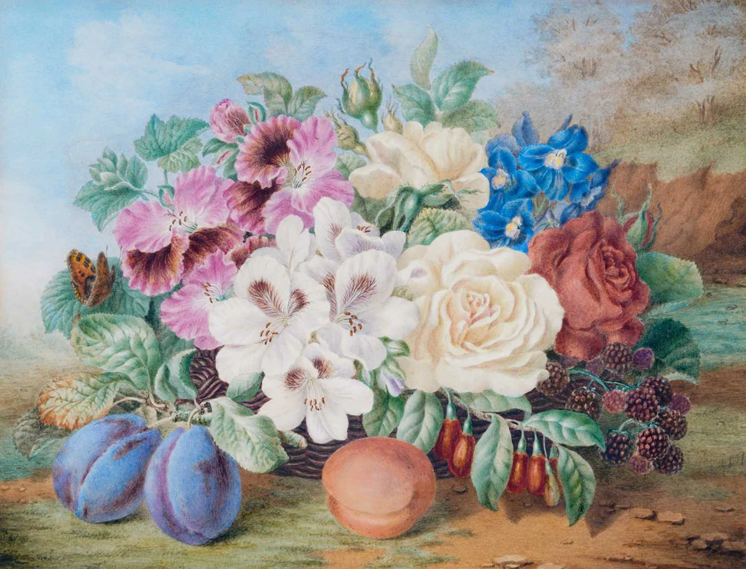 ATTRIBUTED TO EMMA WALTER (FL 1855-1891) STILL LIFE OF FLOWERS AND FRUIT