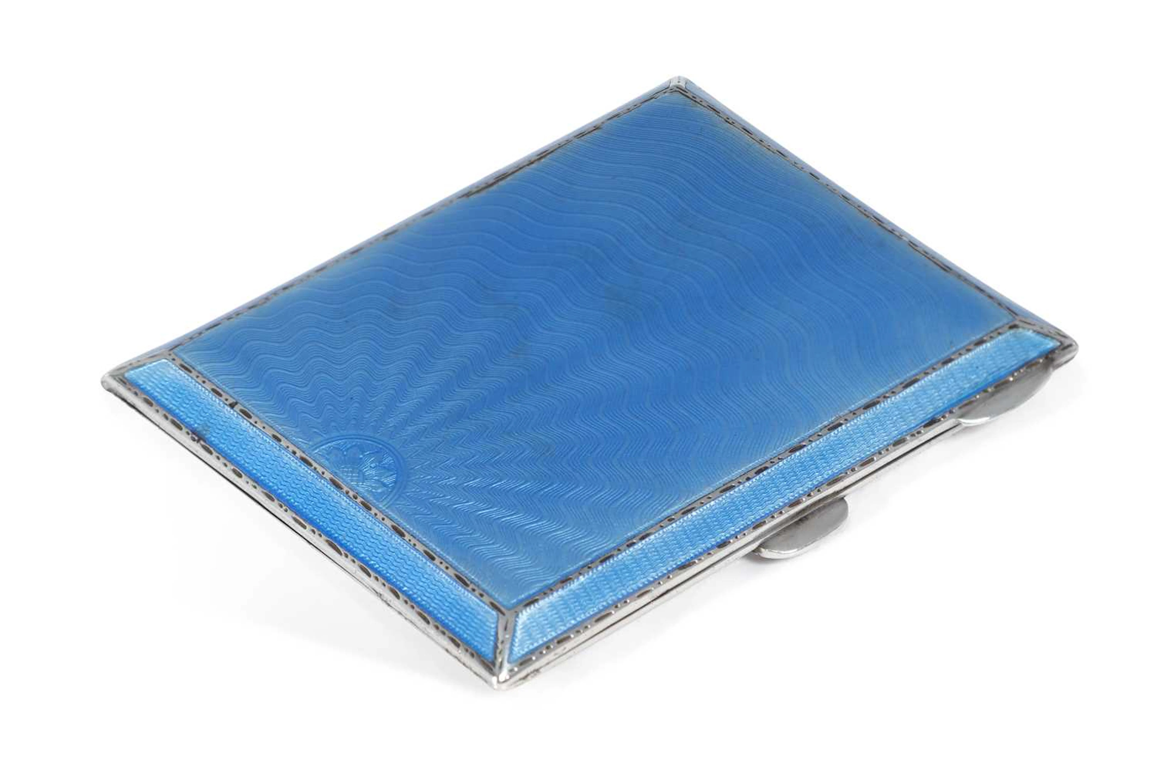 A GEORGE VI SILVER AND ENAMEL CIGARETTE CASE