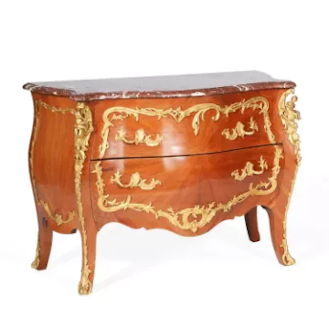 A FRENCH LOUIS XV STYLE KINGWOOD GILT BRONZE MOUNTED ROUGE LANGUEDOC