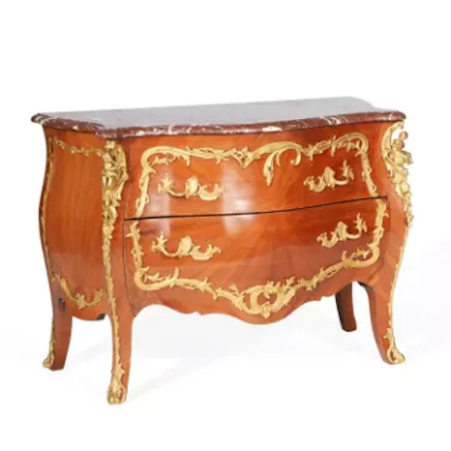 A FRENCH LOUIS XV STYLE KINGWOOD GILT BRONZE MOUNTED ROUGE LANGUEDOC