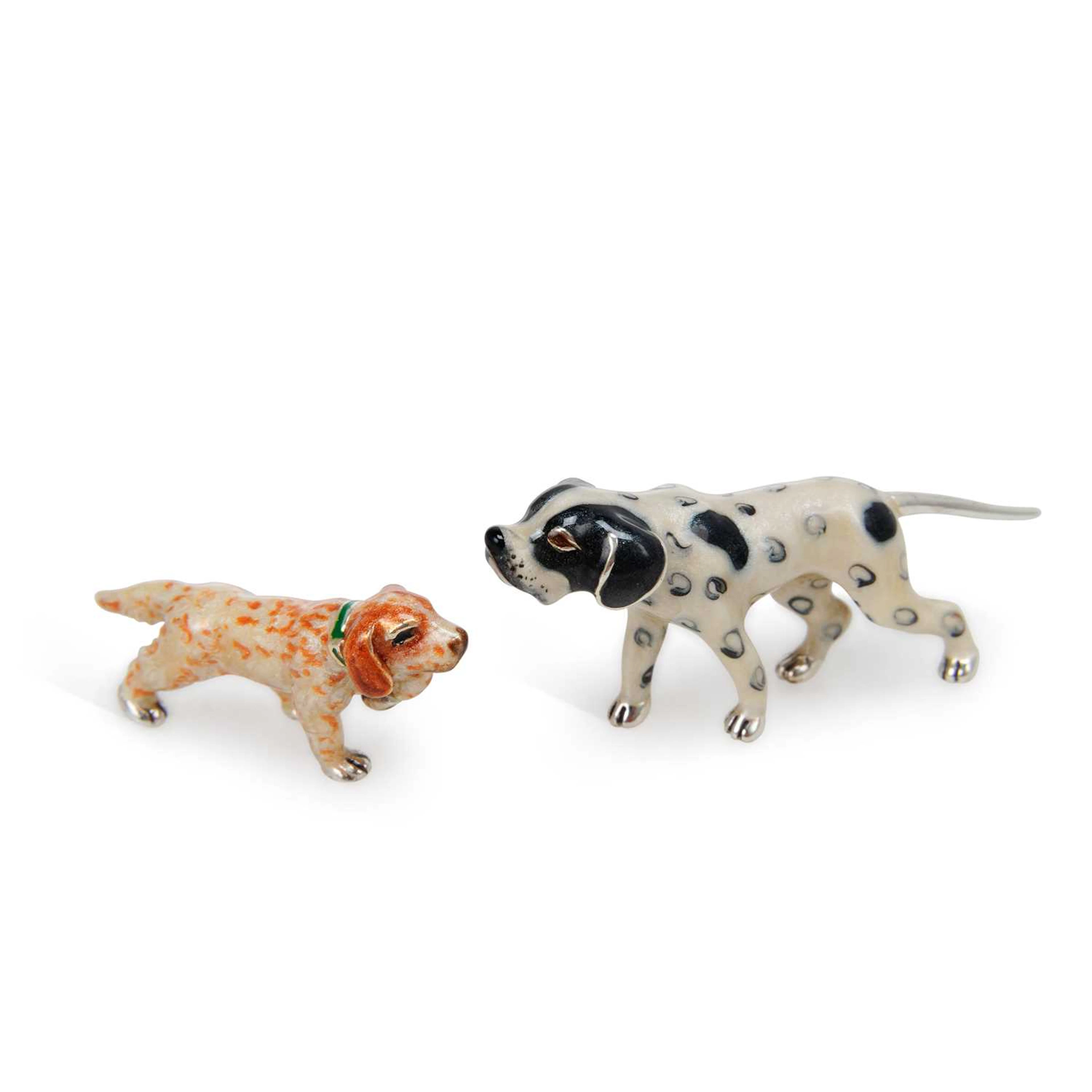 TWO ELIZABETH II SILVER AND ENAMEL MODELS OF DOGS