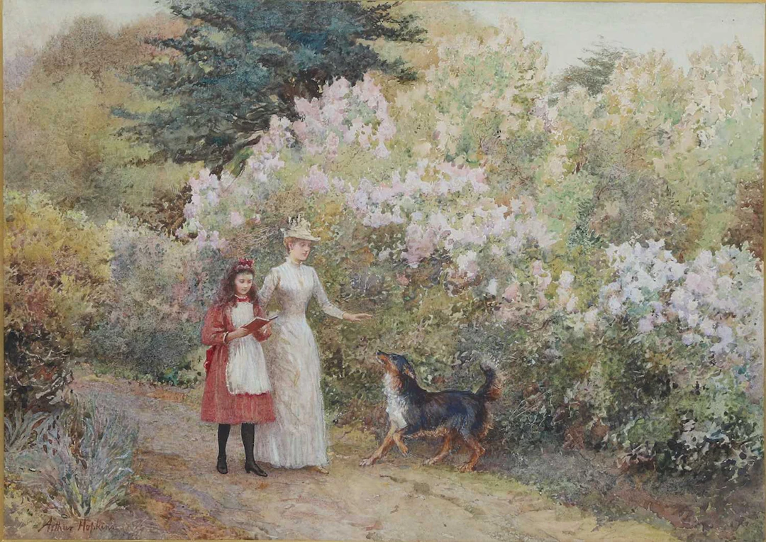 ARTHUR HOPKINS RWS, RBC (1848-1930) A STROLL THROUGH THE GARDEN