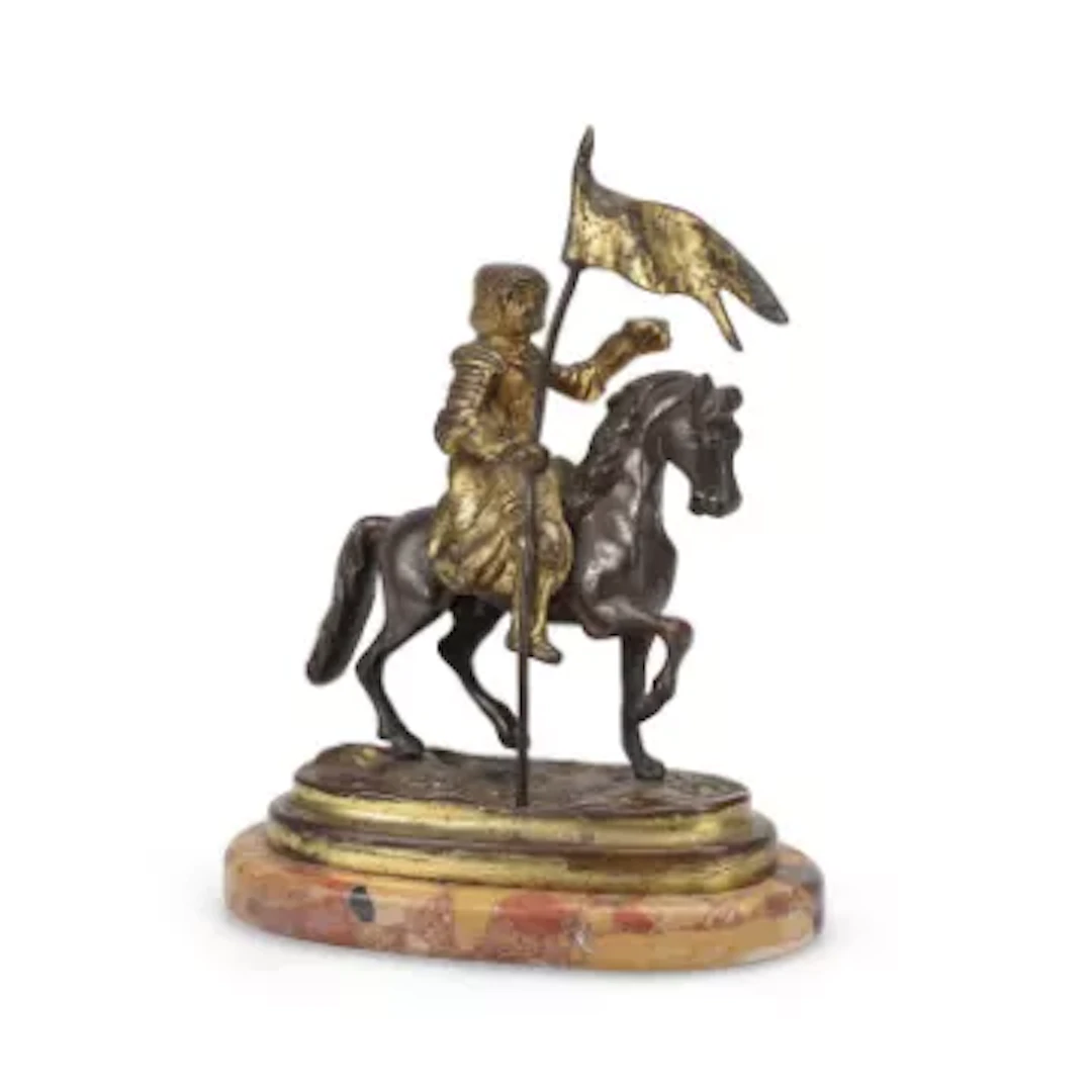 A GILT AND PATINATED BRONZE EQUESTRIAN FIGURE JOAN OF ARC