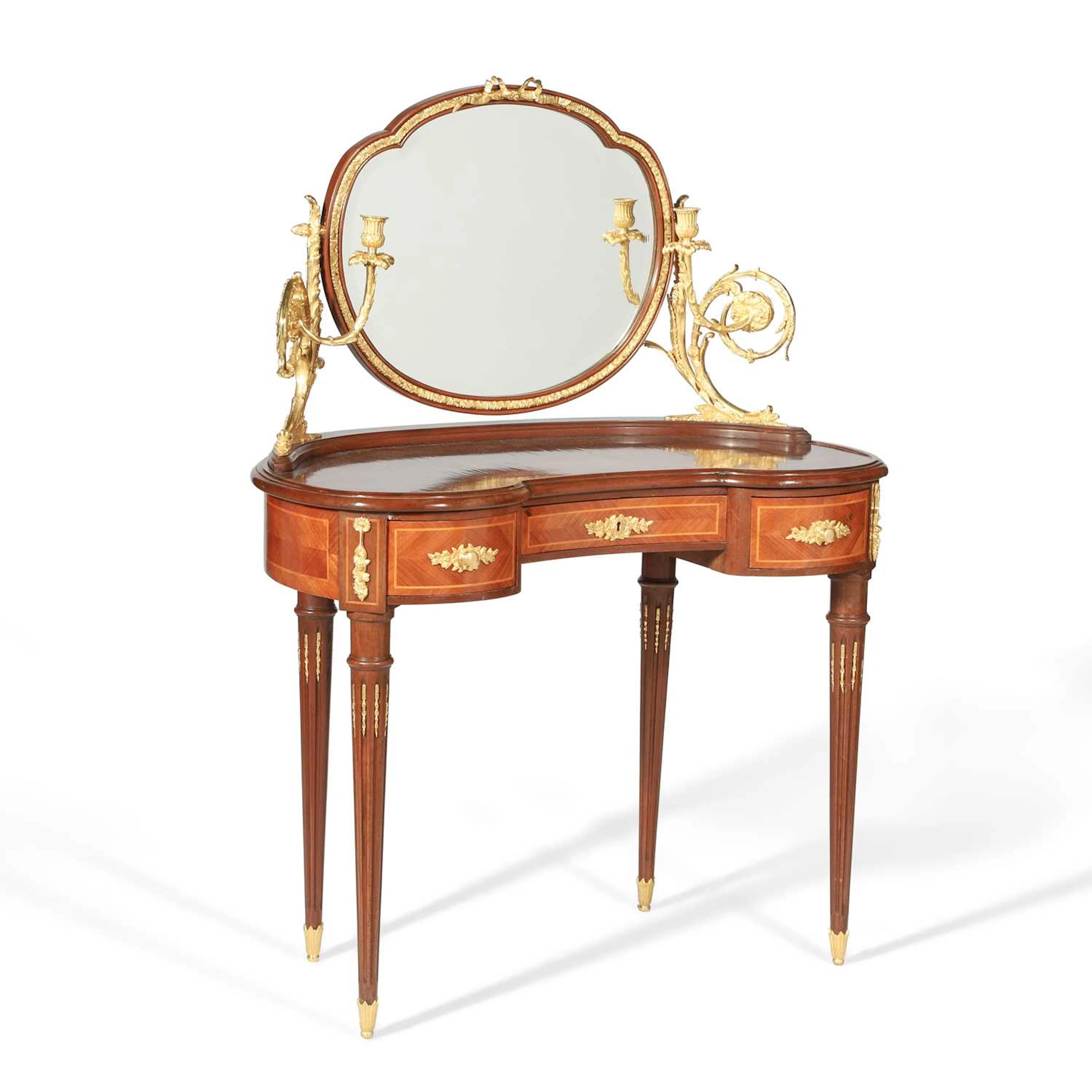 A LOUIS XVI STYLE ACAJOU, KINGWOOD, AND GILT BRONZE MOUNTED BUREAU
