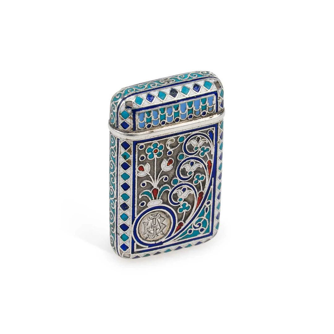 A RUSSIAN SILVER AND ENAMEL VESTA CASE