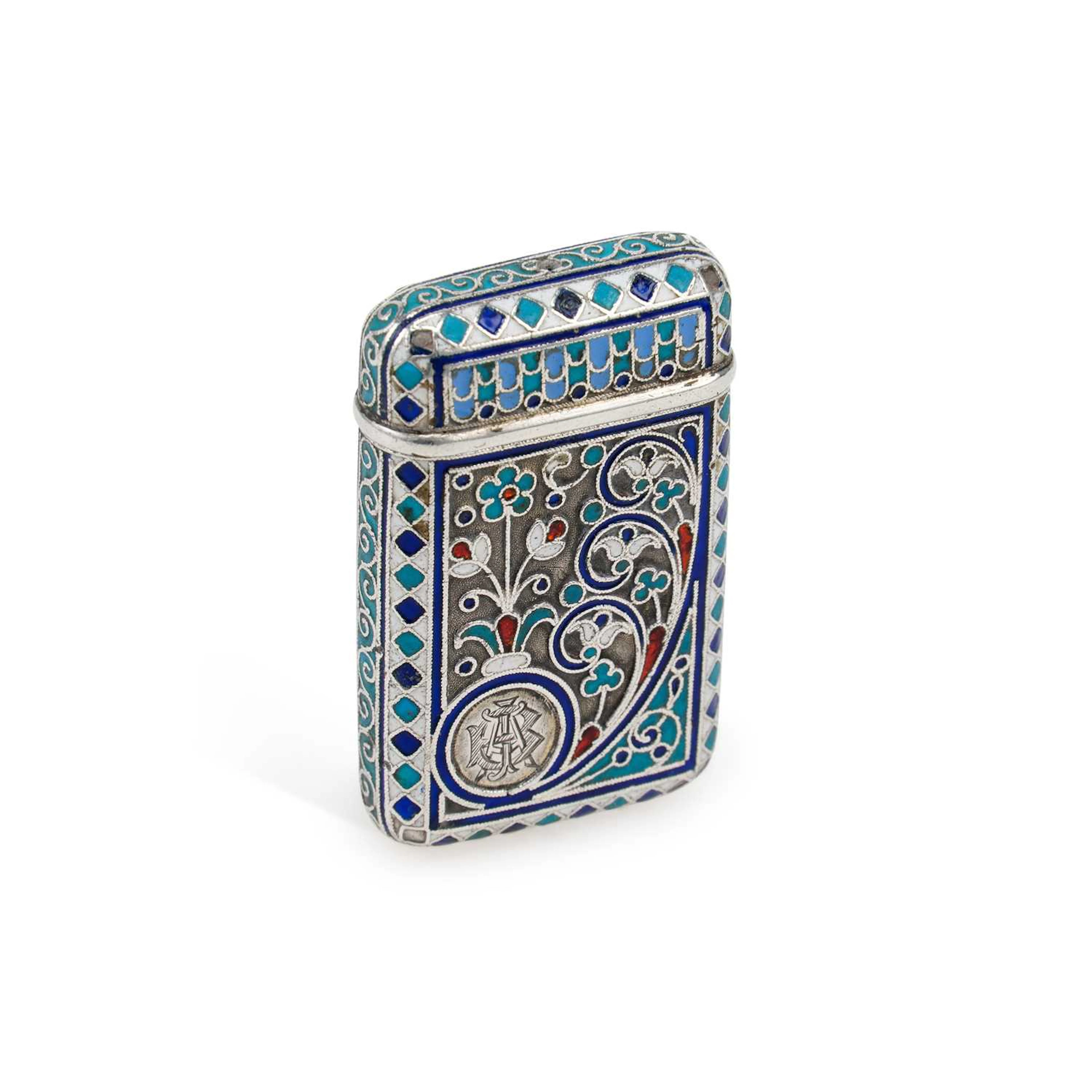 A RUSSIAN SILVER AND ENAMEL VESTA CASE