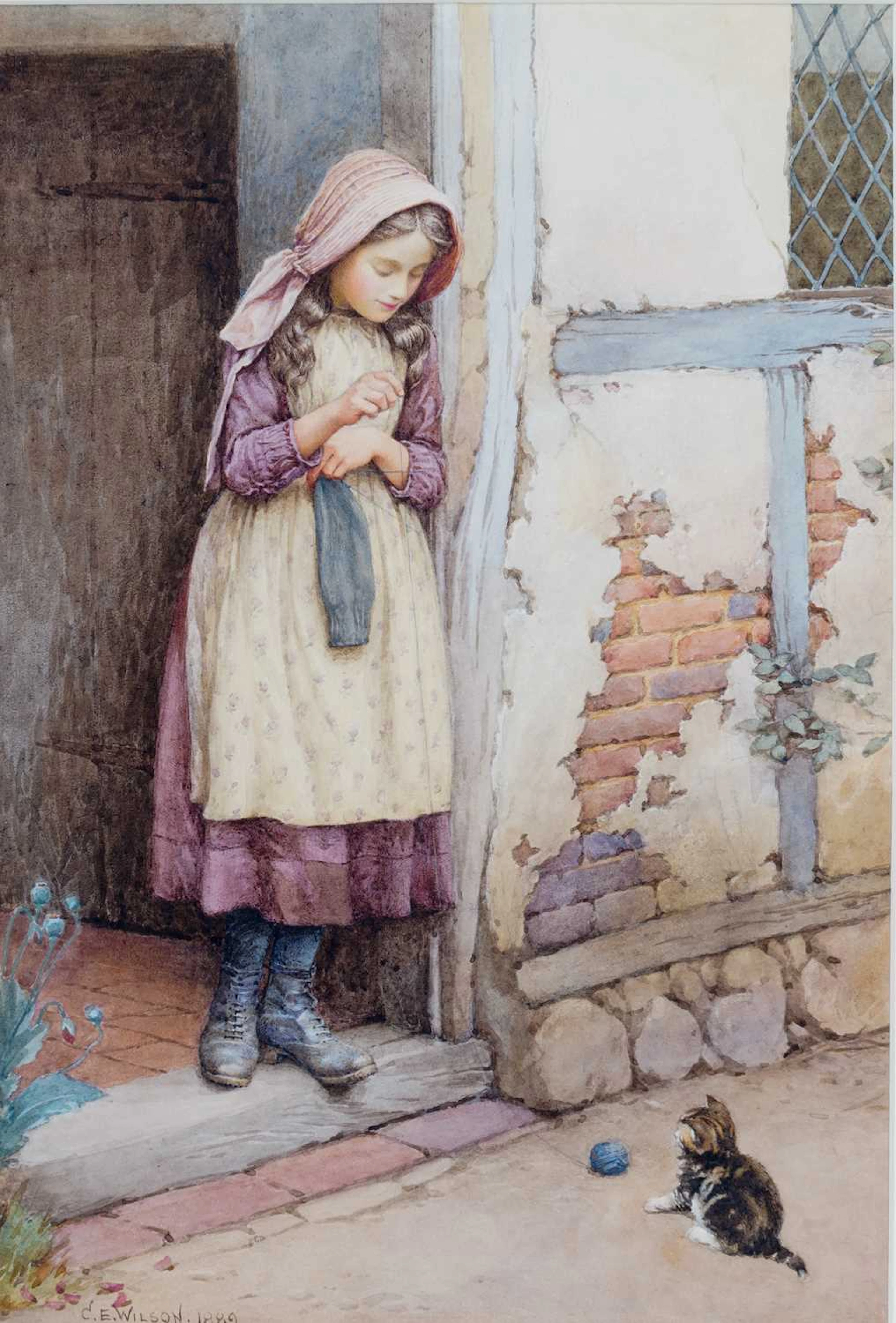 CHARLES EDWARD WILSON (1854-1941) TEASING THE KITTEN