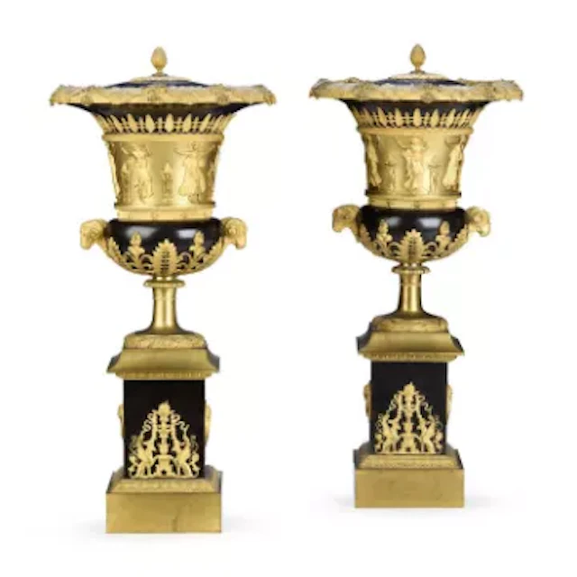 A PAIR OF LARGE FRENCH GILT AND PATINATED BRONZE BRULE PARFUMS IN