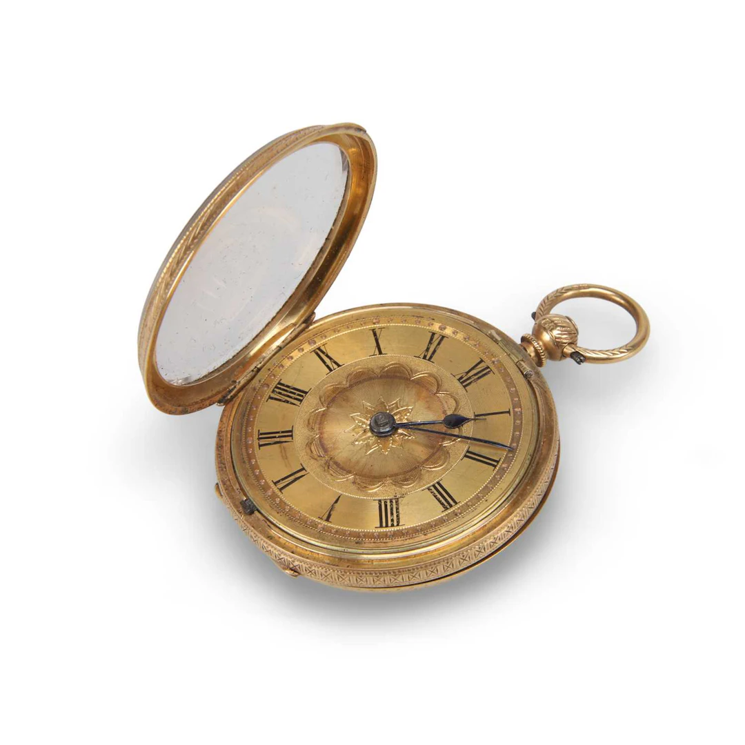 AN 18CT GOLD OPEN FACED POCKET WATCH