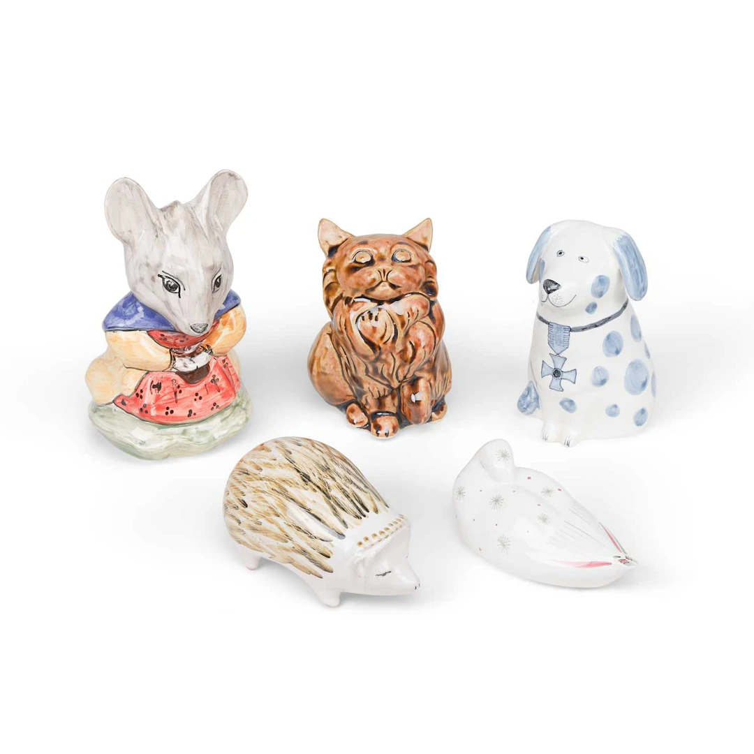 FIVE RYE POTTERY MODELS OF ANIMALS