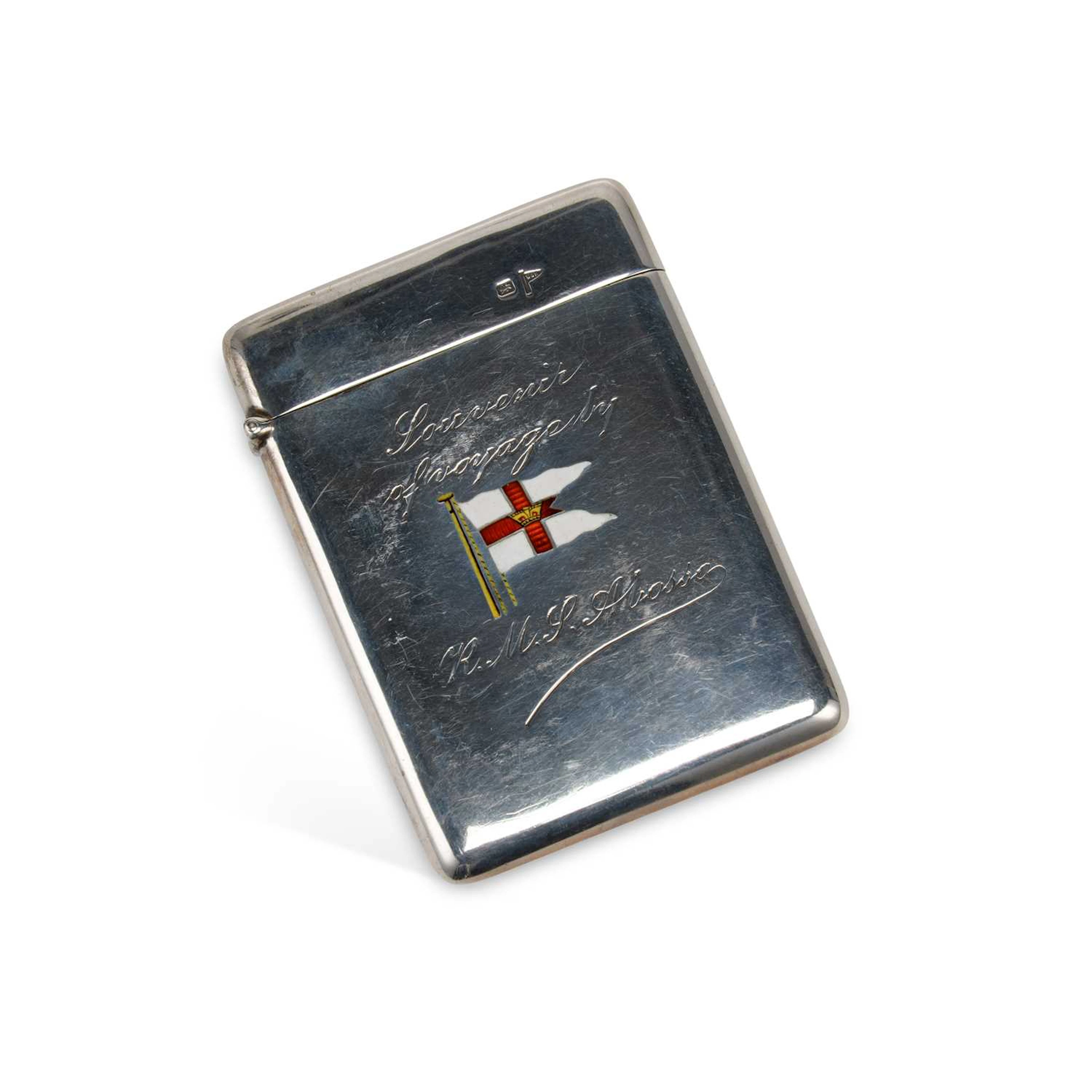 A GEORGE V SILVER AND ENAMEL SOUVENIR CARD CASE