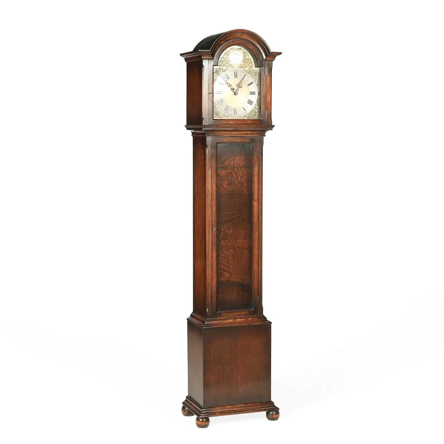 AN OAK THREE-WEIGHT LONGCASE CLOCK