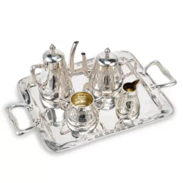 A SPANISH ART NOUVEAU SILVER FOUR-PIECE TEA SERVICE ON TRAY
