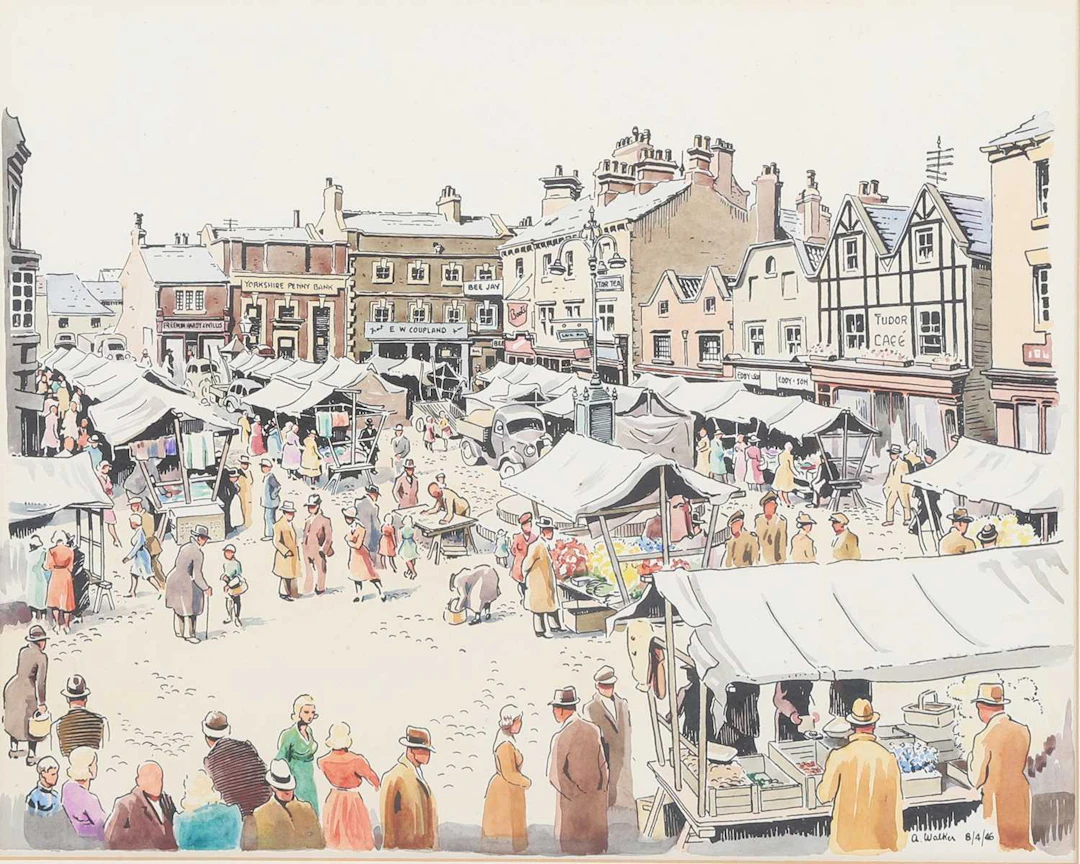 ‡ ALBERT WALKER (1900-1984) VIEW OF KNARESBOROUGH TOWN SQUARE