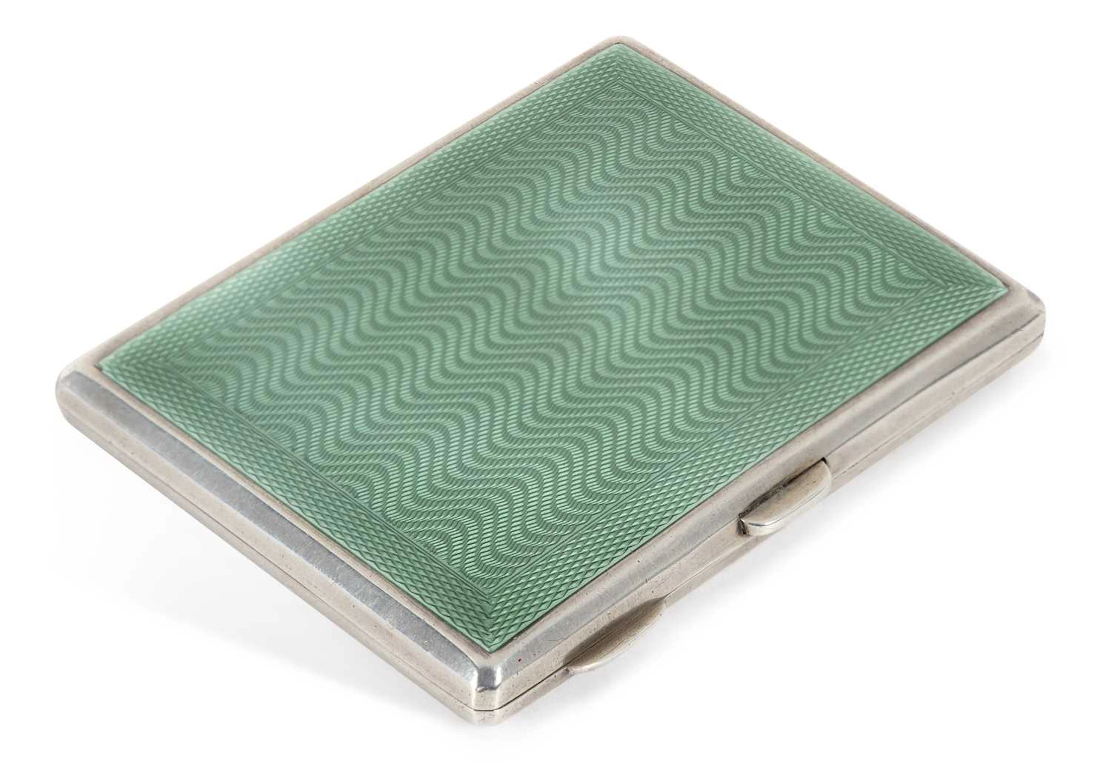A GEORGE V ART DECO SILVER AND ENAMEL CIGARETTE CASE