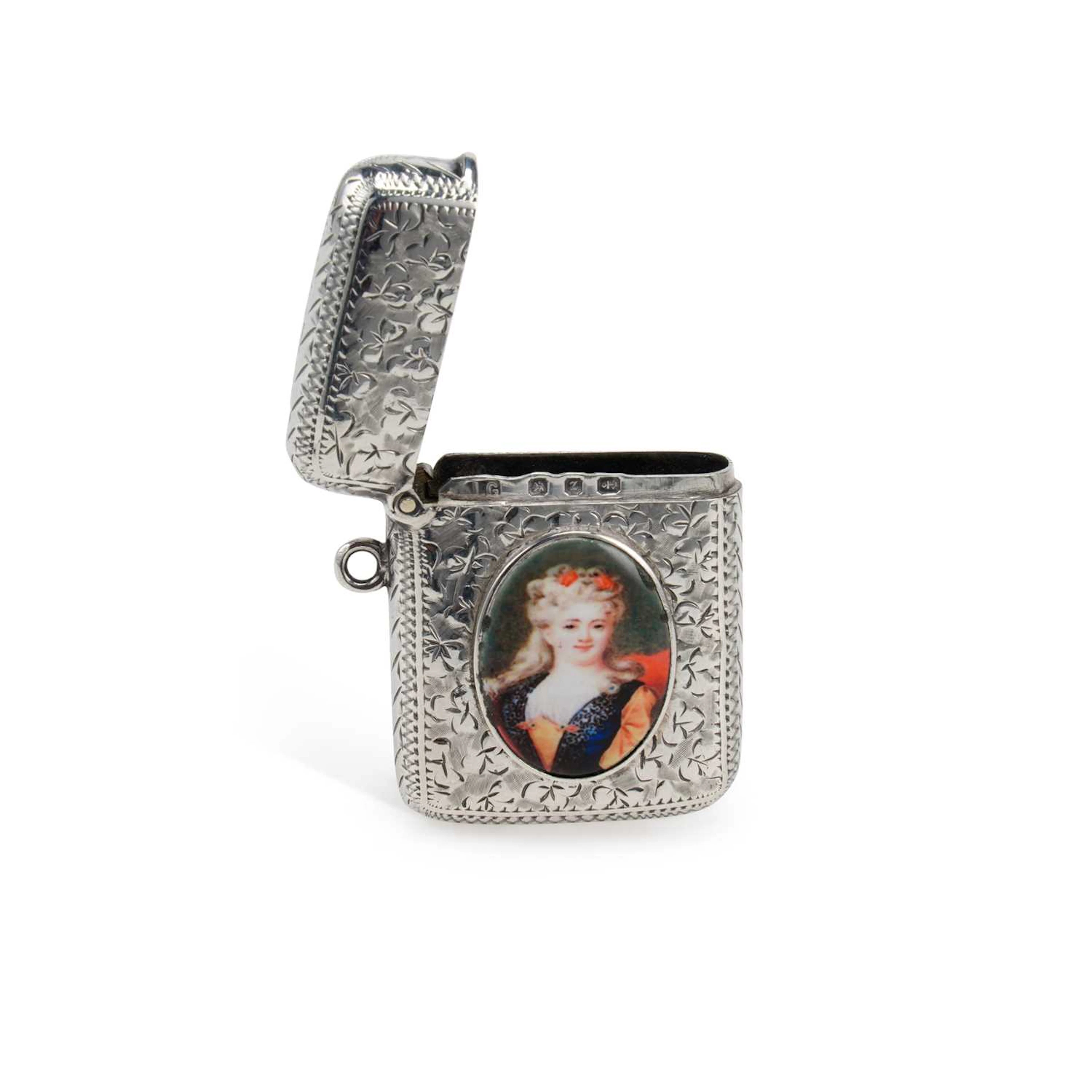 A LATE VICTORIAN SILVER AND ENAMEL VESTA CASE
