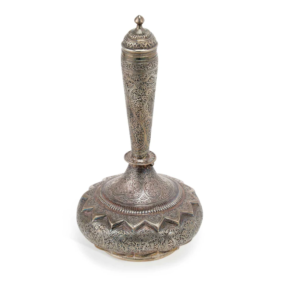AN INDIAN SILVER ROSEWATER SPRINKLER