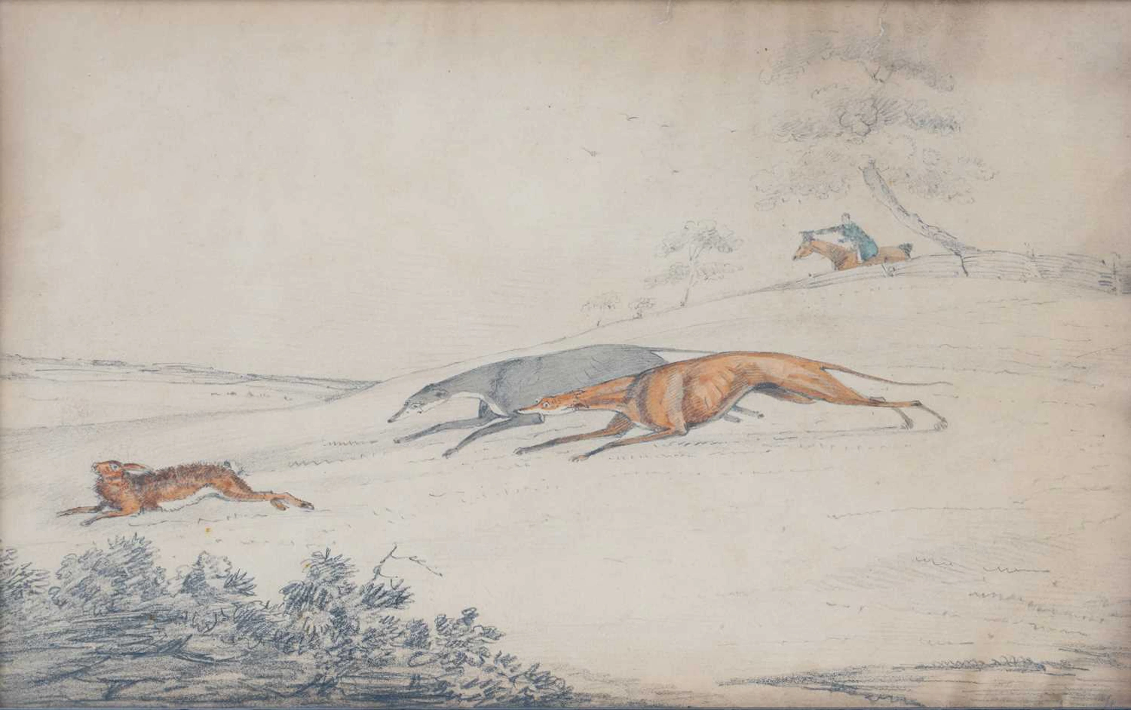 JAMES URQUHART (18TH/19TH CENTURY) A PAIR OF HARE COURSING SCENES