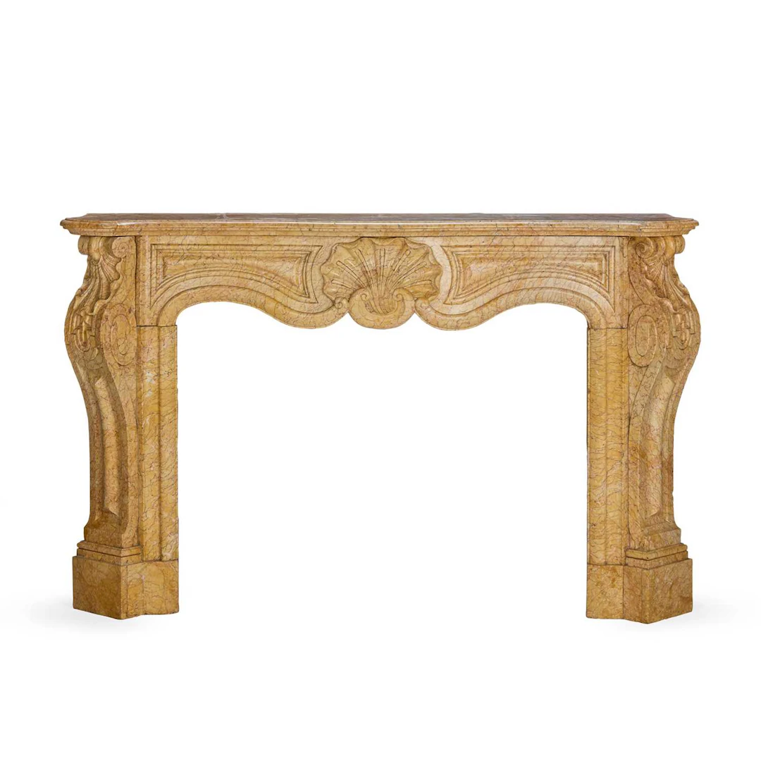 A LOUIS XV STYLE CREMA VALENCIA MARBLE FIRE SURROUND