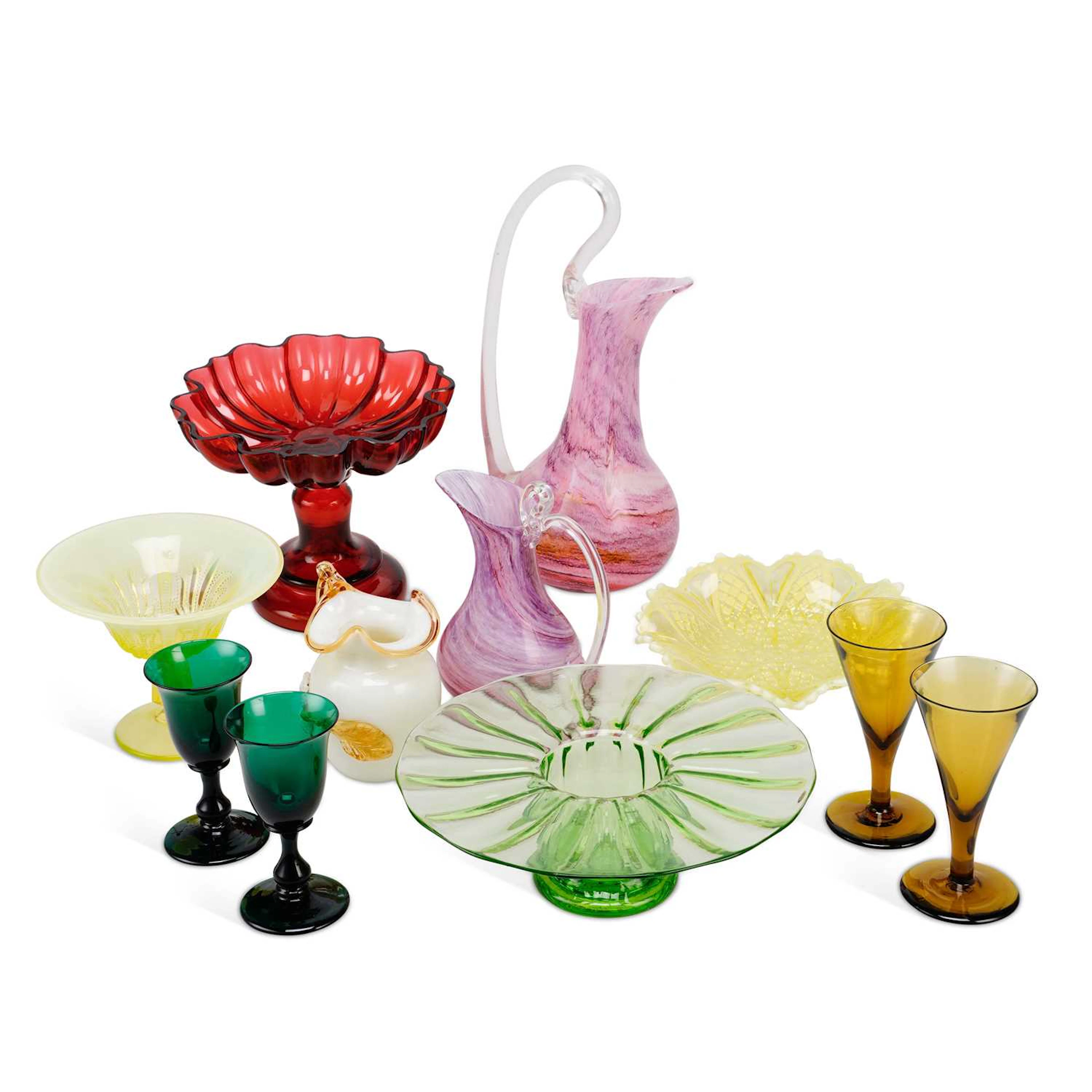 A QUANTITY OF COLOURED GLASS