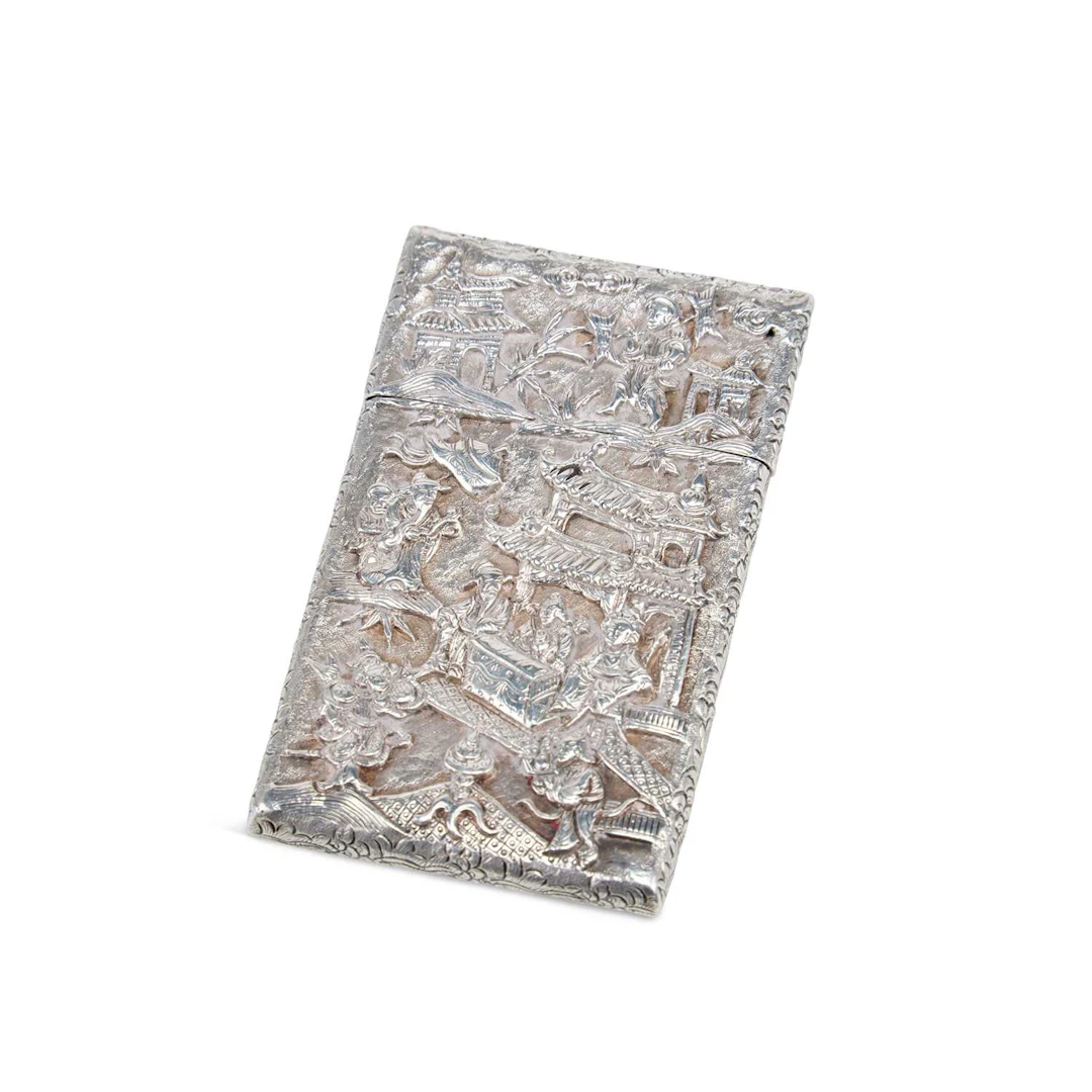 A CHINESE EXPORT SILVER CARD CASE