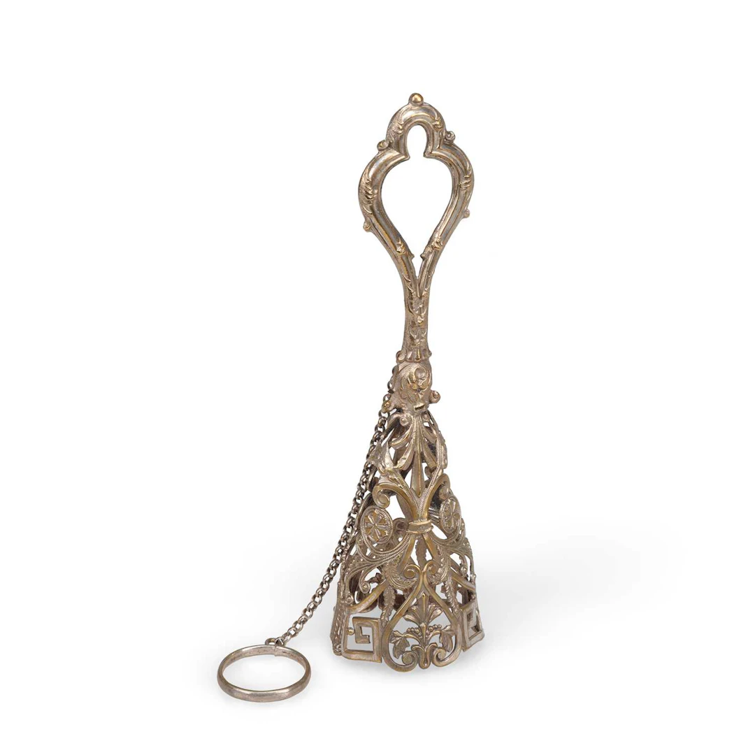 A VICTORIAN SILVERED METAL POSY HOLDER IN THE NEOCLASSICAL TASTE