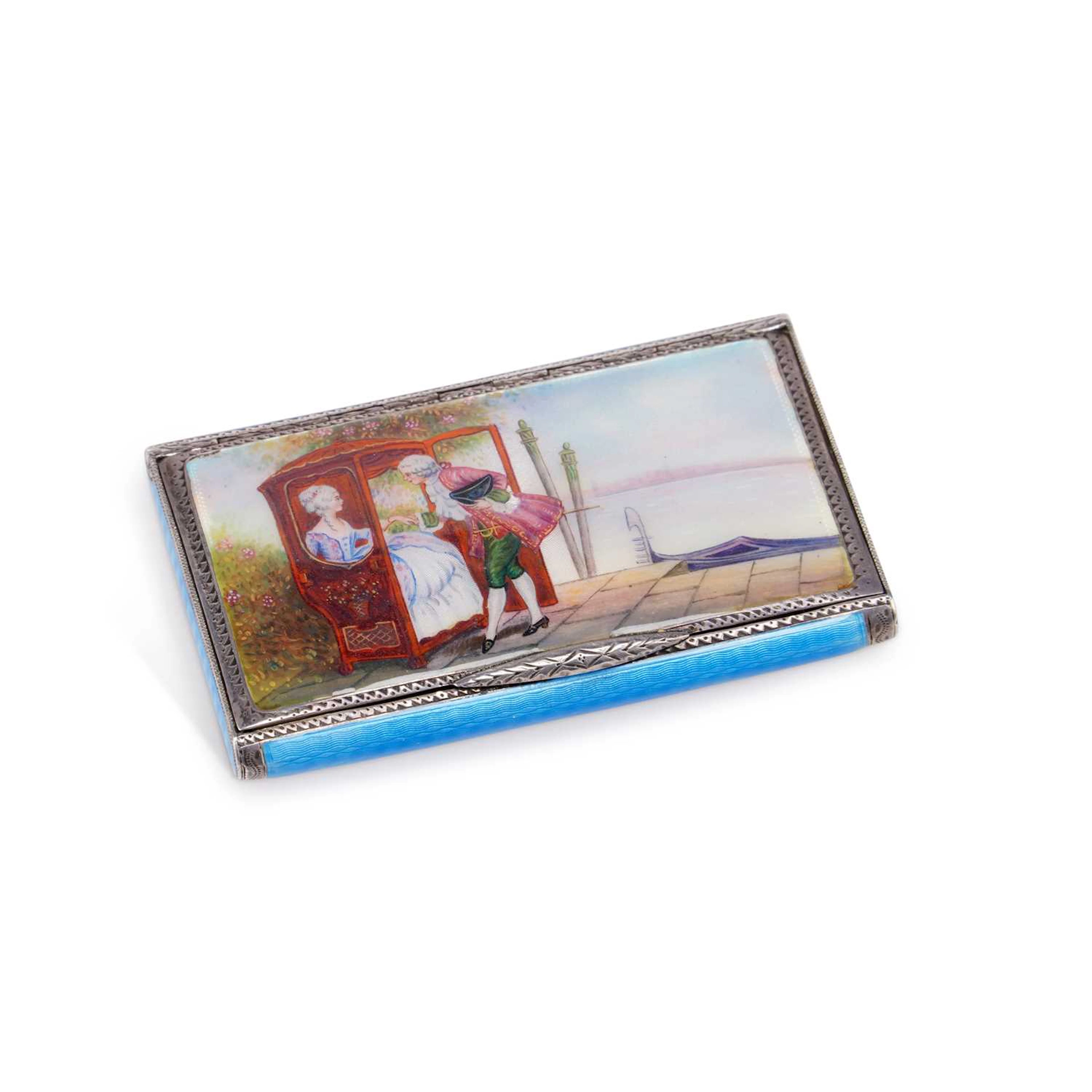 A CONTINENTAL SILVER AND GUILLOCHÉ ENAMEL SNUFF BOX