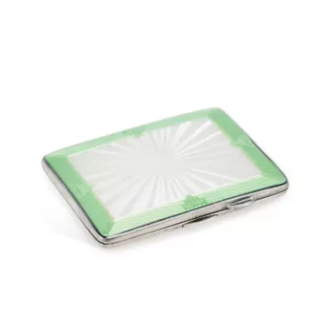AN ART DECO SILVER AND ENAMEL CIGARETTE CASE